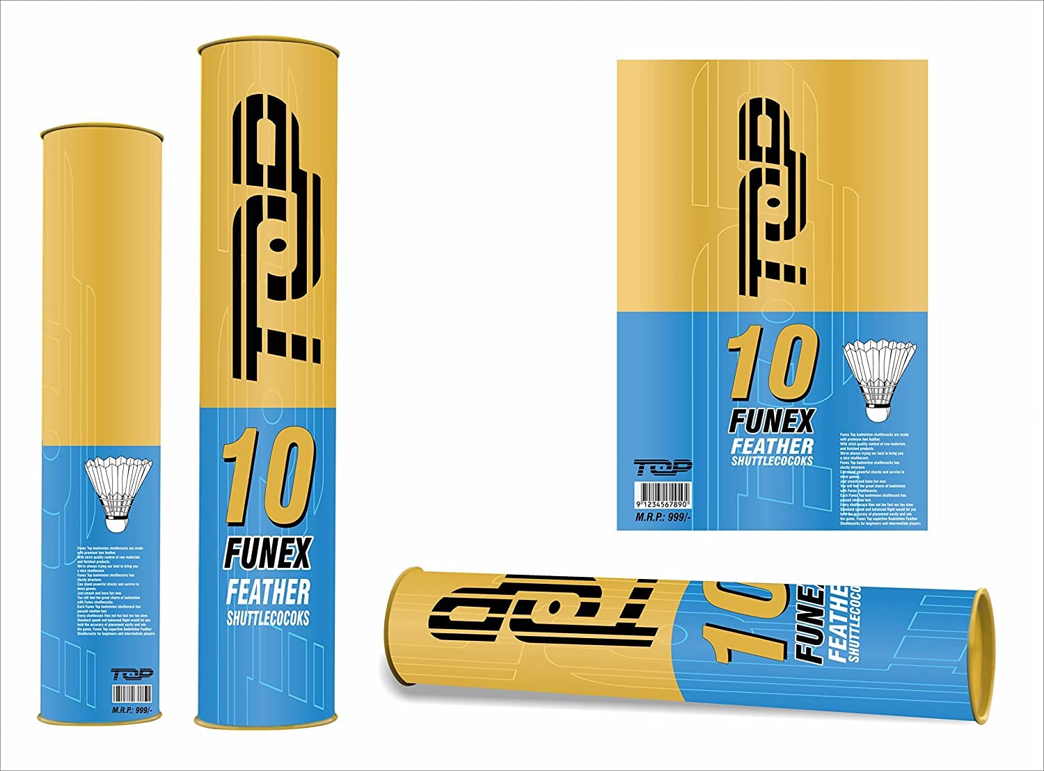 Top Premium Series Feather Badminton Shuttlecocks (White) - Pack of 10