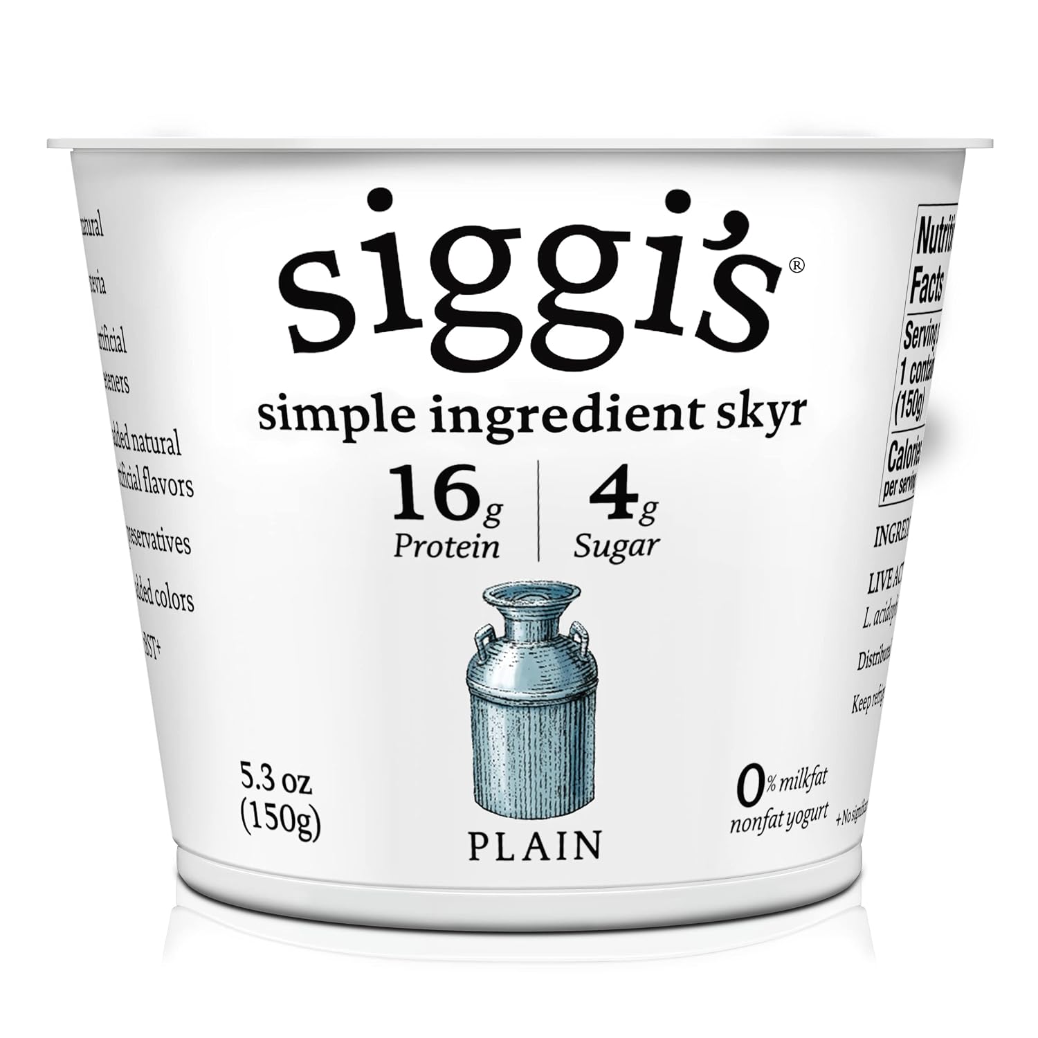 siggi's Icelandic Strained Nonfat Yogurt, Plain, 5.3 oz. Single Serve Cup – Thick, Protein-Rich Yogurt Snack