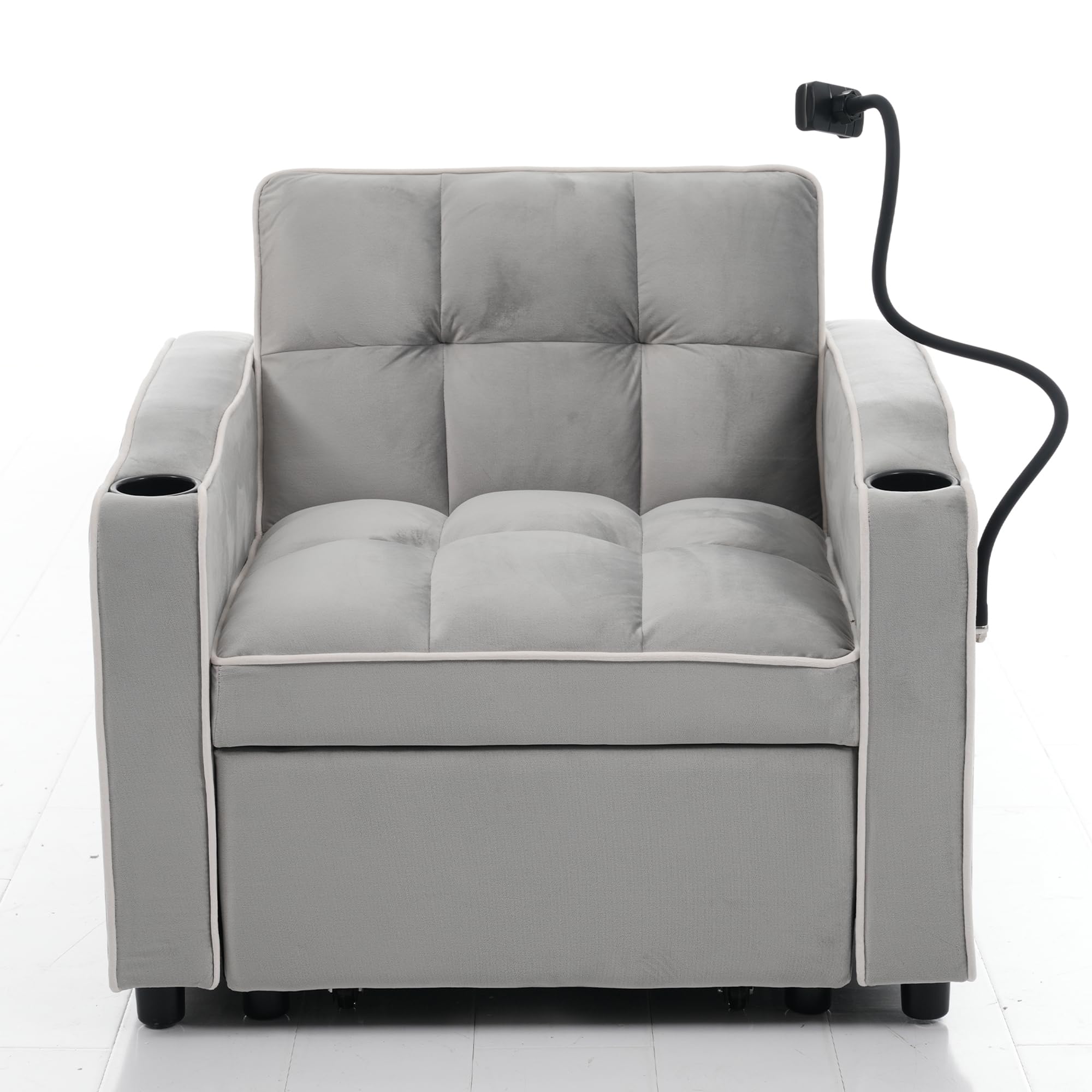 Sofá cama individual extraíble 3 en 1 – Con portavasos y soporte para celular, sofá-tumbona, silla cama, sillón, perfecto para espacios reducidos, 83*167*76 cm (Gris antiguo blanco)