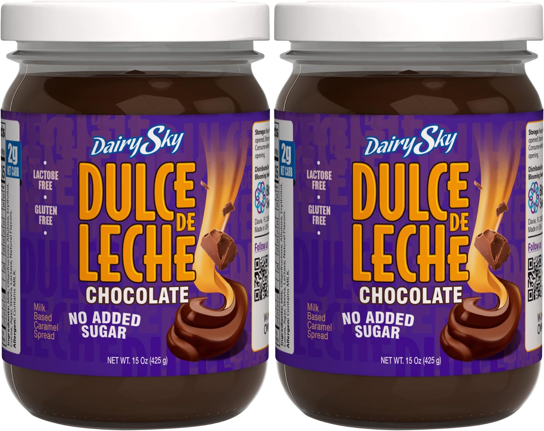 DairySky Dulce de Leche Sabor a Chocolate - No ADDED SUGAR, Gluten Free, Milk Based Caramel | Caramel Sauce with 35 Calories & Low Carb | Milk Caramel Chocolate Spread for Ice Cream, Desserts, Coffee, Pancakes & More (15oz)