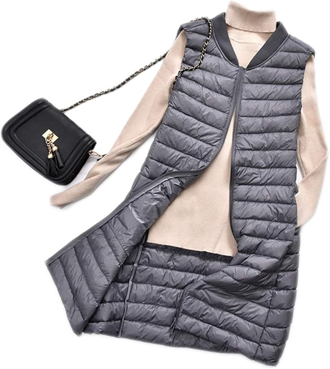 Amazon レディース ライト インナーダウン ベスト ロング丈 ダウンジャケット レディース ロング クルーネック インナーダウンベスト レディース ダウンベスト 登山 オフィス 軽量 防寒 防風 秋冬春 レディースファッション ベスト 通販