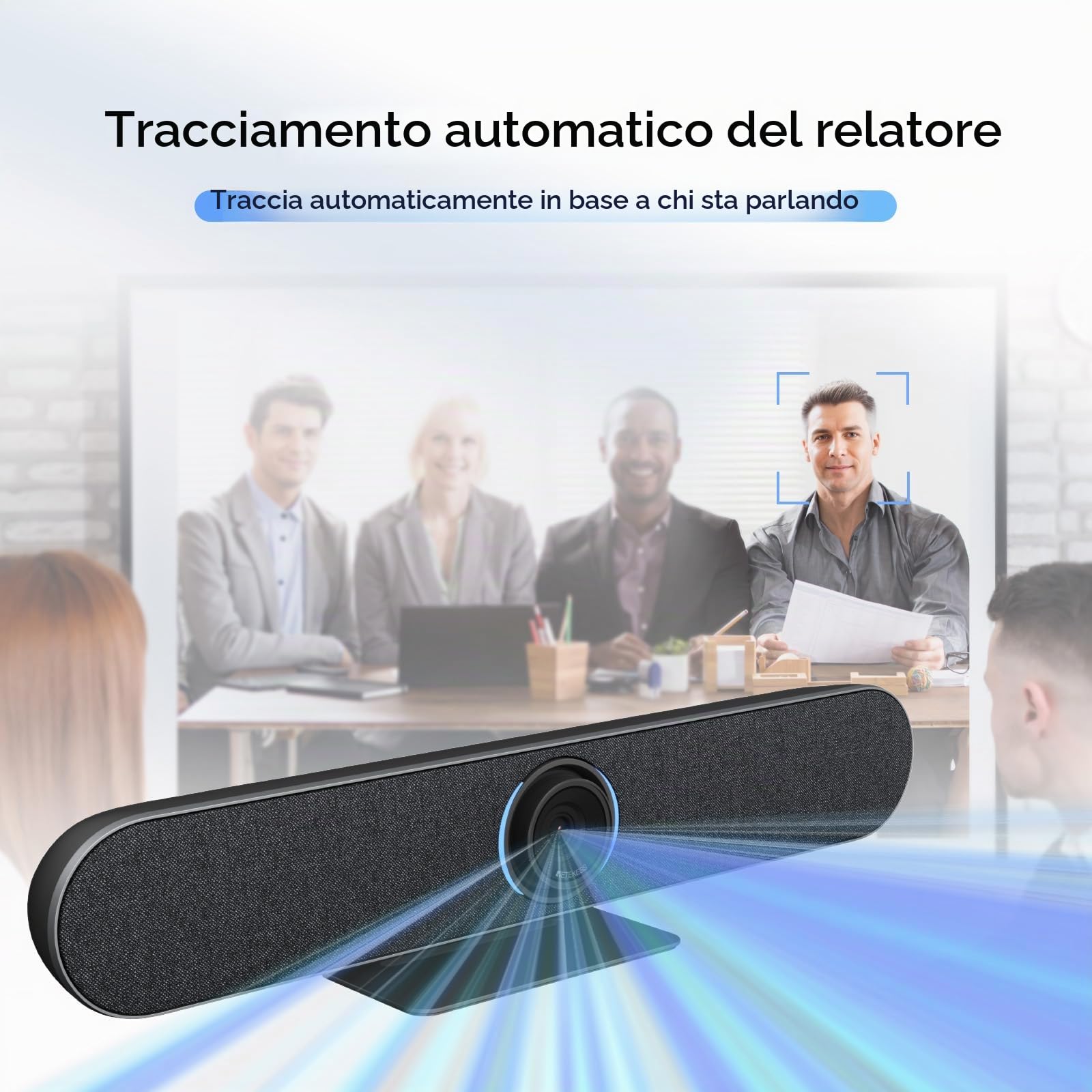 Retekess TC201 Videoconferenza con Microfono, Webcam conferenza PTZ 4K, Array di 4 Microfoni, Tech di Elaborazione 3A, Ai Tracciamento Degli Altoparlanti, per Sala Riunioni da 6-12 Persone