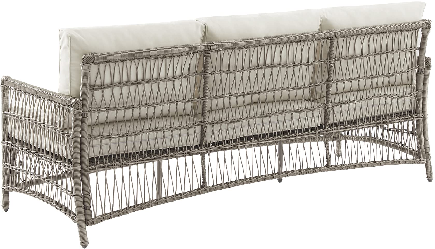 Thatcher - Sofá de mimbre para exteriores, sofá de patio para 3 personas para porche, terraza, patio trasero, madera flotante con cojines color crema 3