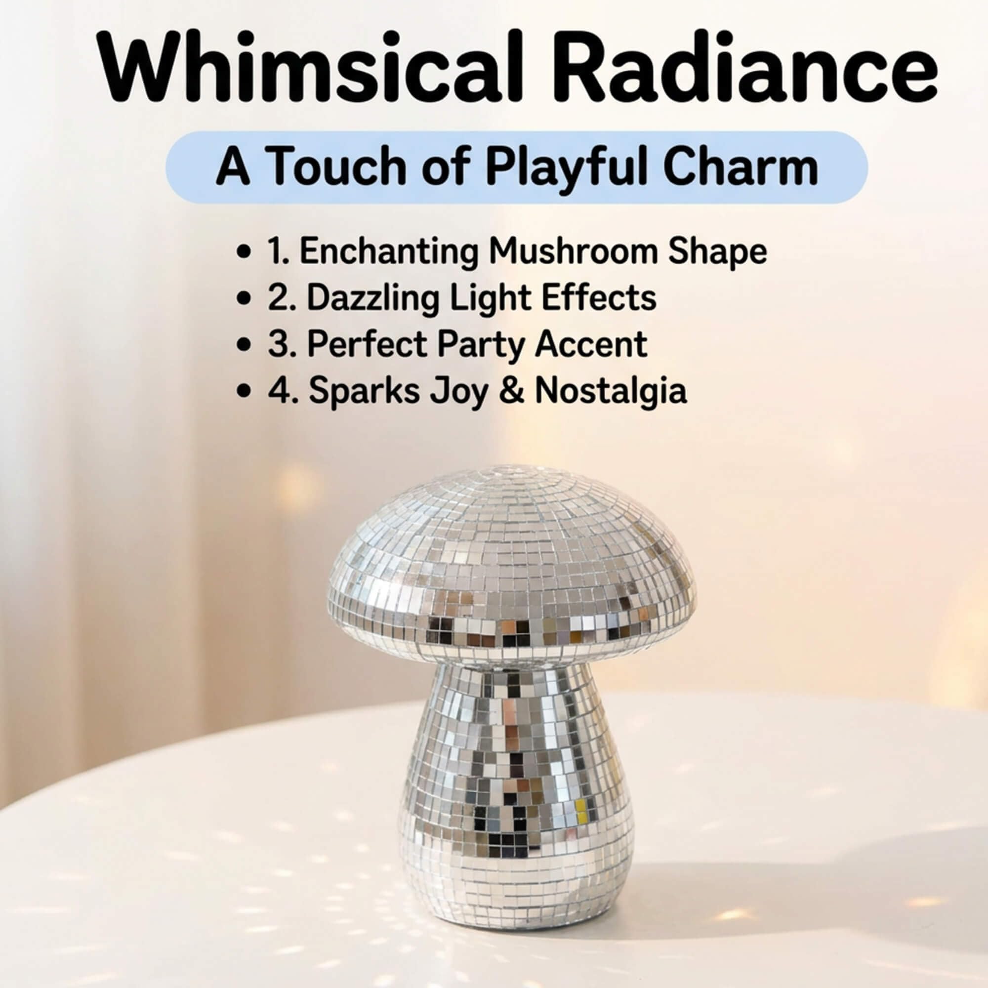 Boule Disco en Forme de Champignon - 17,8 cm - Effet Miroir argenté - Fait à la Main - Ornements rétro réfléchissants en Forme de Champignon pour la Maison, la Chambre, Le Bar et Les