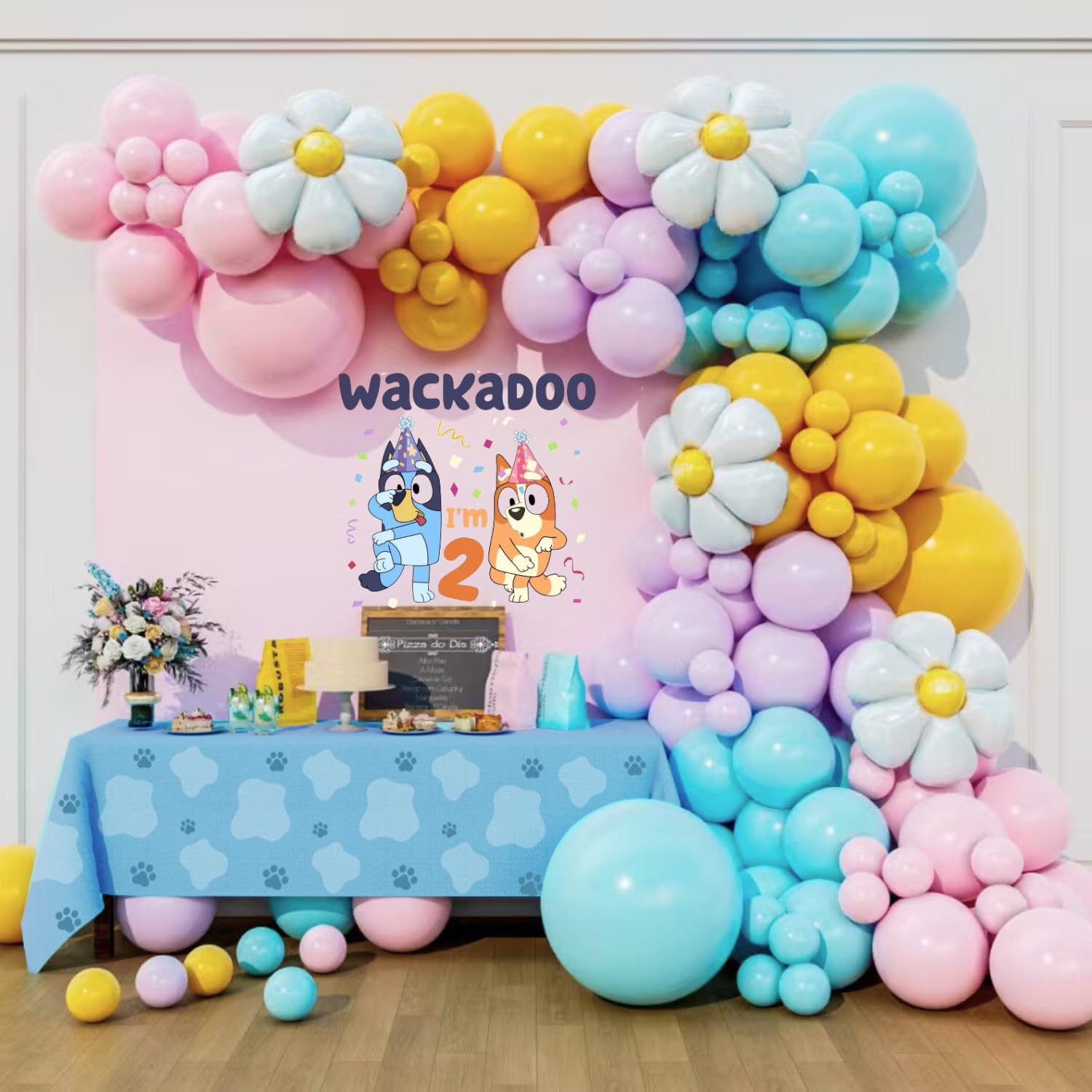 Beaumode Blue Dog Daisy Balloon Arch Garland Kit for Girls Wackadoo I'm Two Birthday Puppy Pawty Blue Dog Party Bingo Birthday Daisy Flower Groovy