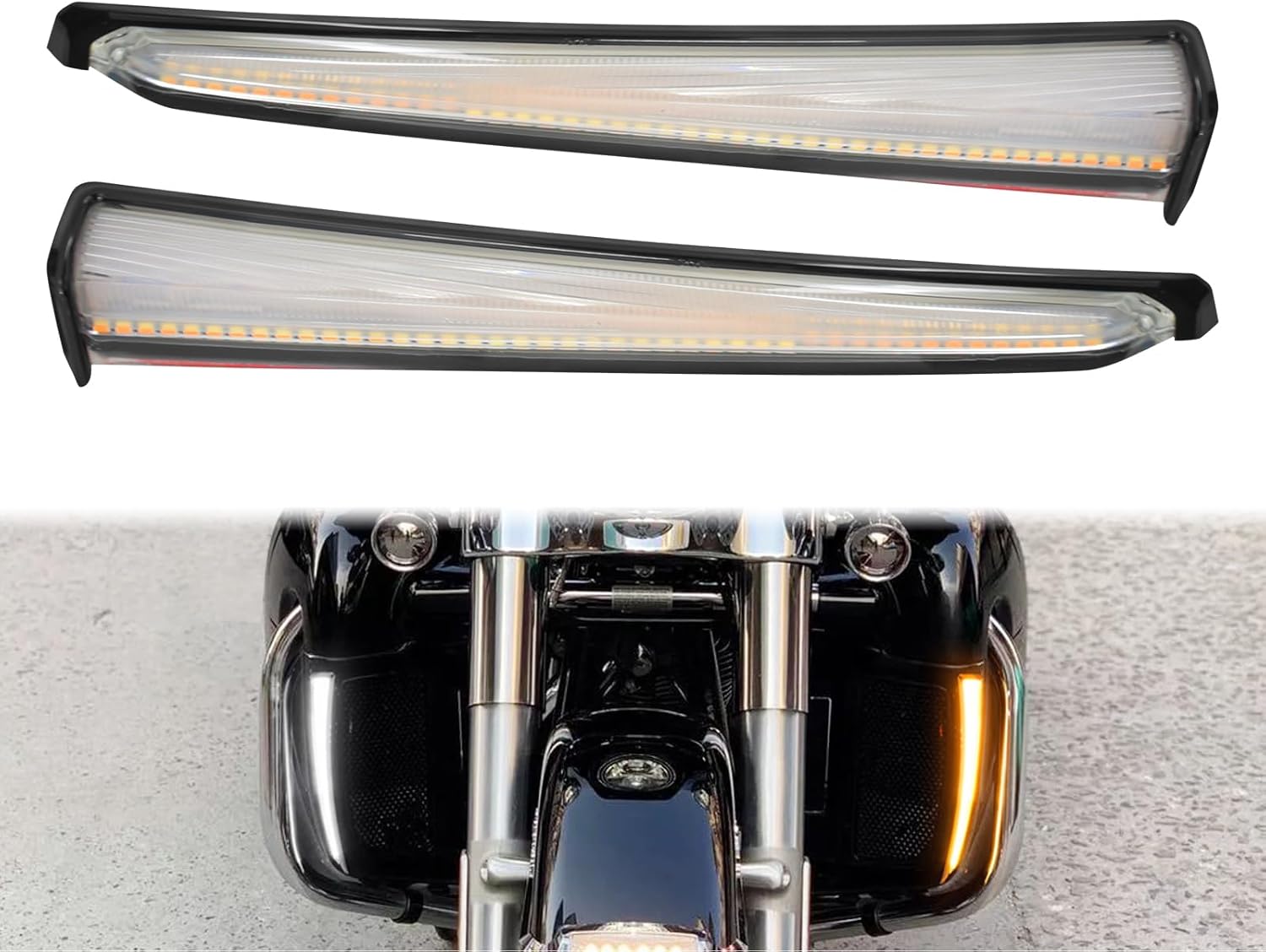 Side Fairing Lower Lights Motorcycle Turn Signal Running Light Compatible with Harley Touring Street Gilde Road King Road Gilde Electra Glide Ultra Limited 2014-2023 Black