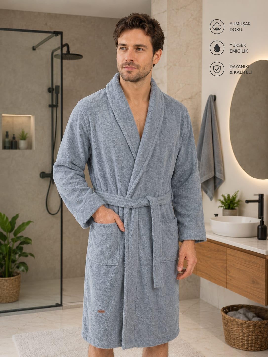 ELY PARKER Accappatoio da uomo in spugna con collo sciallato in cotone