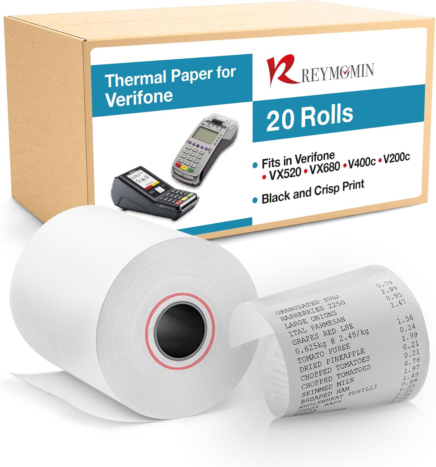 Thermal Paper Rolls for Verifone Vx520, Vx680, T650, P400m – Thermal Receipt Paper for Credit Card Machines (20 Rolls)