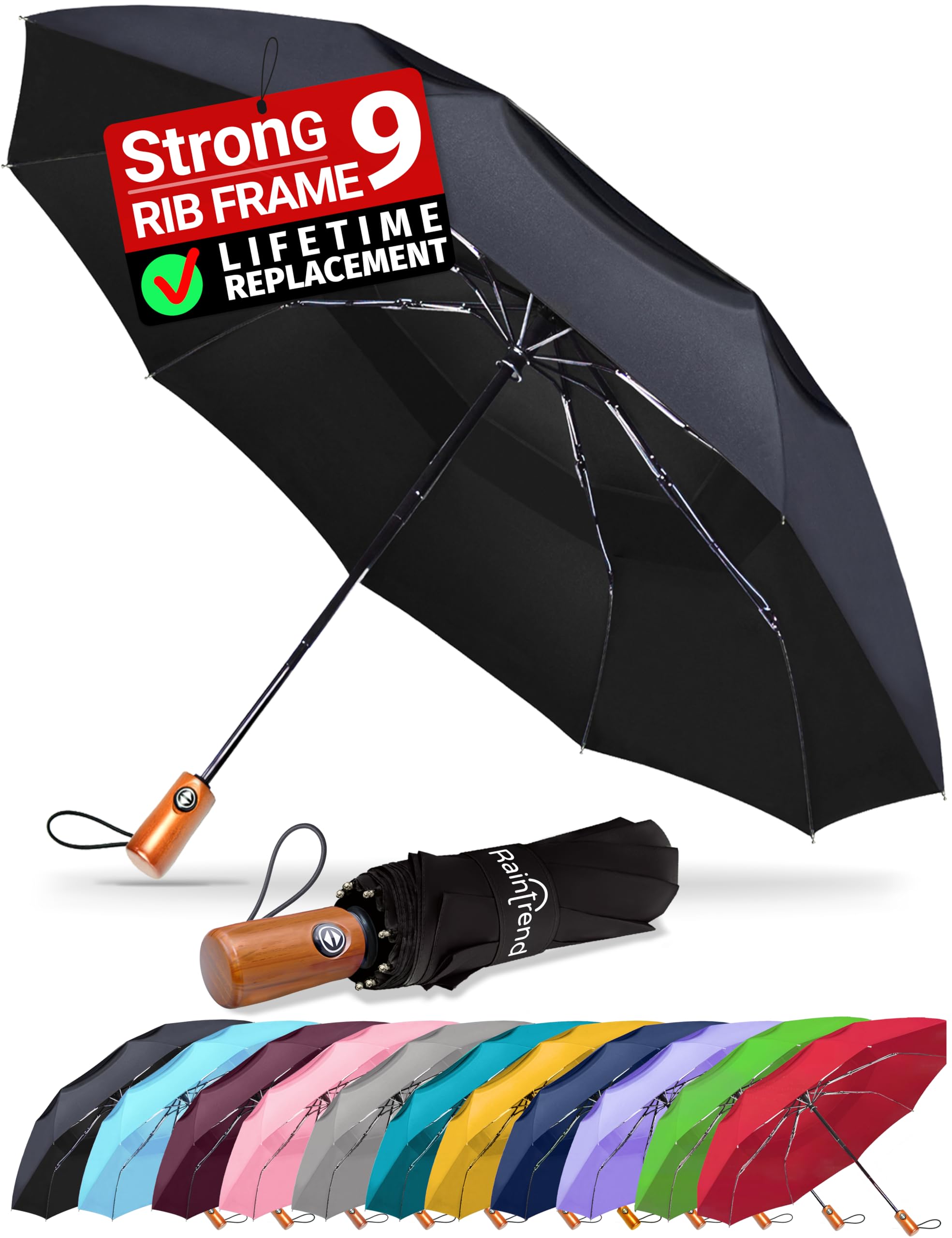 Windproof Travel Umbrellas for Rain Automatic +10% Bigger Canopy Strong Frame Compact Folding Portable Umbrella for Women Men Backpack Purse
