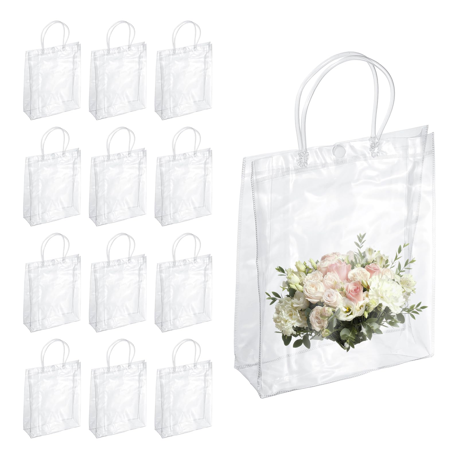 PATIKIL Clear Reusable Gift Bags with Handle, 12Pcs 25 x 20 x 7cm(H x l x W) PVC Plastic Goodie Candy Treats Totes Bags for Wedding Birthday Festival Celebration Party