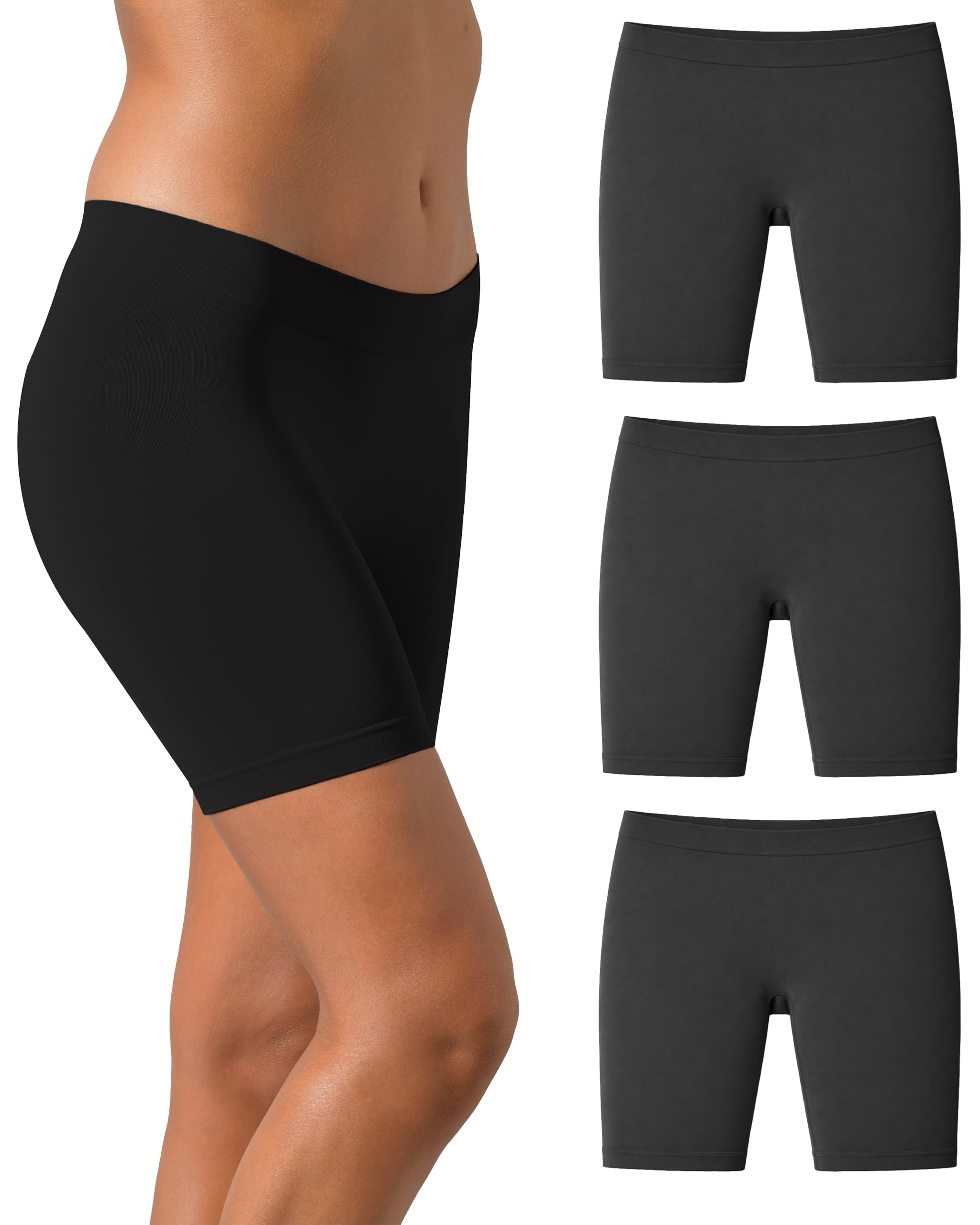 Risalti Women's Black Black Black Anti Chafing Shorts 3 Pcs - Cycling Shorts Anti Chafe Shorts Chub Rub Shorts Seamless Underwear For Shorts Underwear - 100% Made In Italy