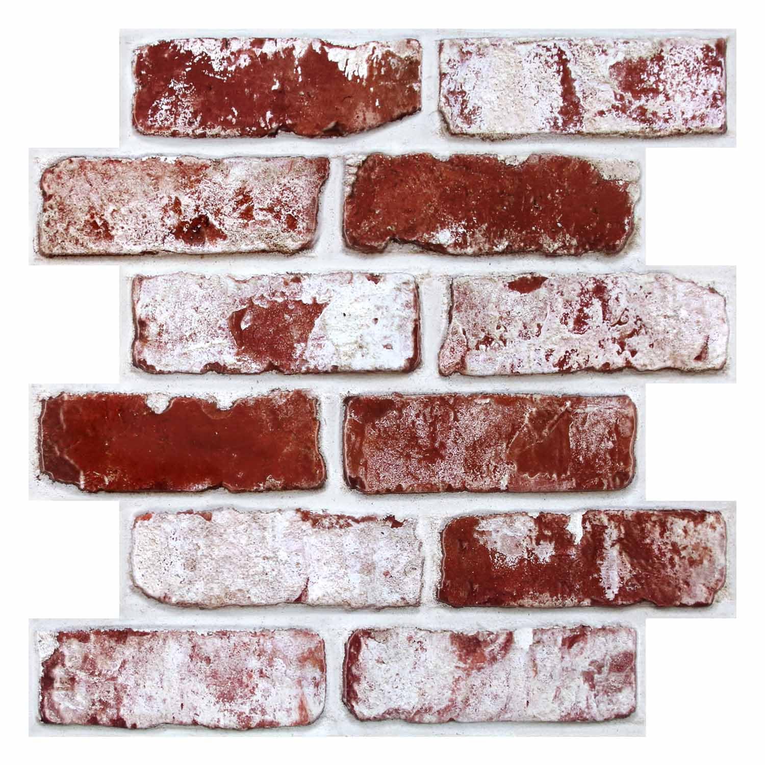 3D Red Brick Wall Panels, Faux Brick Peel and Stick Wall Panels,10 Pcs of 12"X12",Small Size Thin PVC Whitewash Red Brick Self Adhesive Fake Brick Backsplash Interior Decor