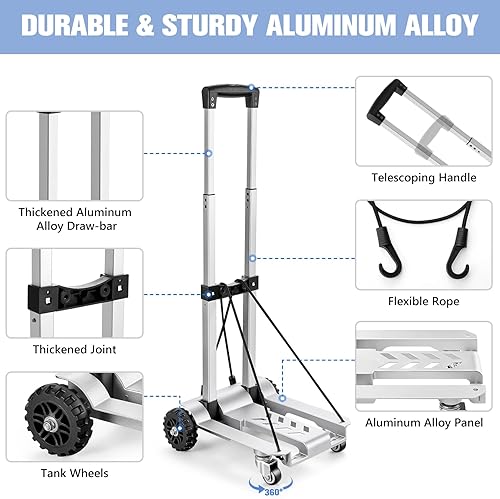Miniatura 5 de KEDSUM Carro de mano plegable, carrito de equipaje plegable de panel de aluminio de 270 libras, carrito portátil para mudanzas, construcción sólida,