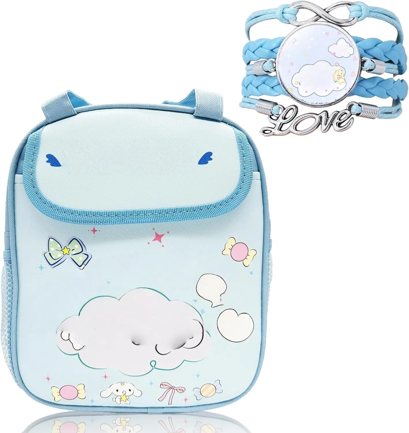 Kawaii Insulated Lunch Bag with Bracelet Charm for Women, Reusable Large Capacity Lunch Box, Leakproof Lunch Tote Bag, Lunchbox Container Thermal Cooler Bag Food Handbags for Work