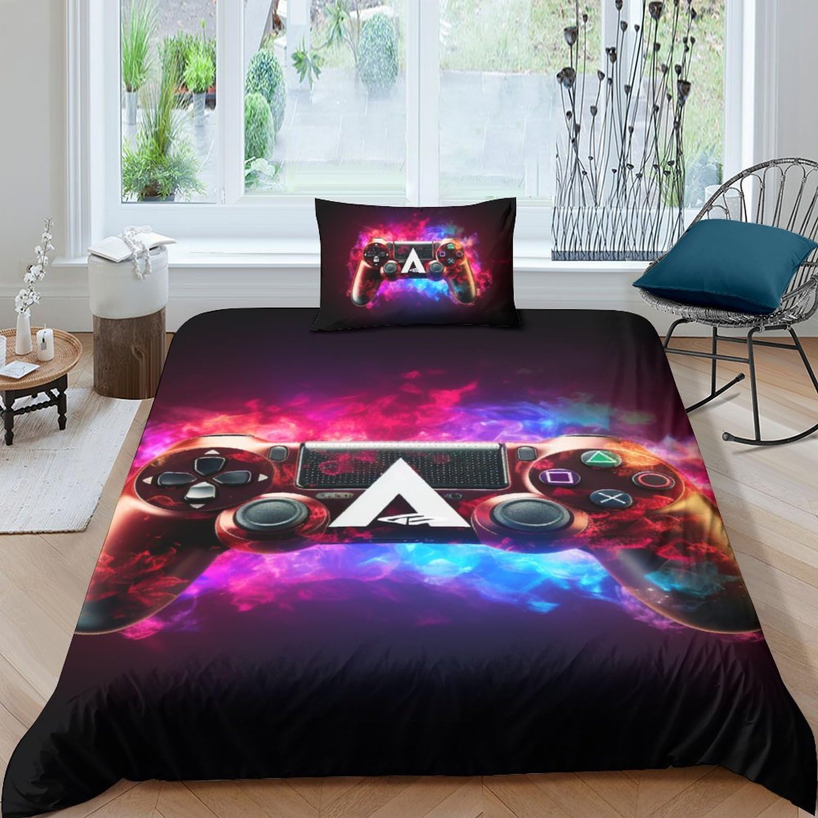 Housse de couette E imprimée 3D avec fermeture éclair pour lit une place