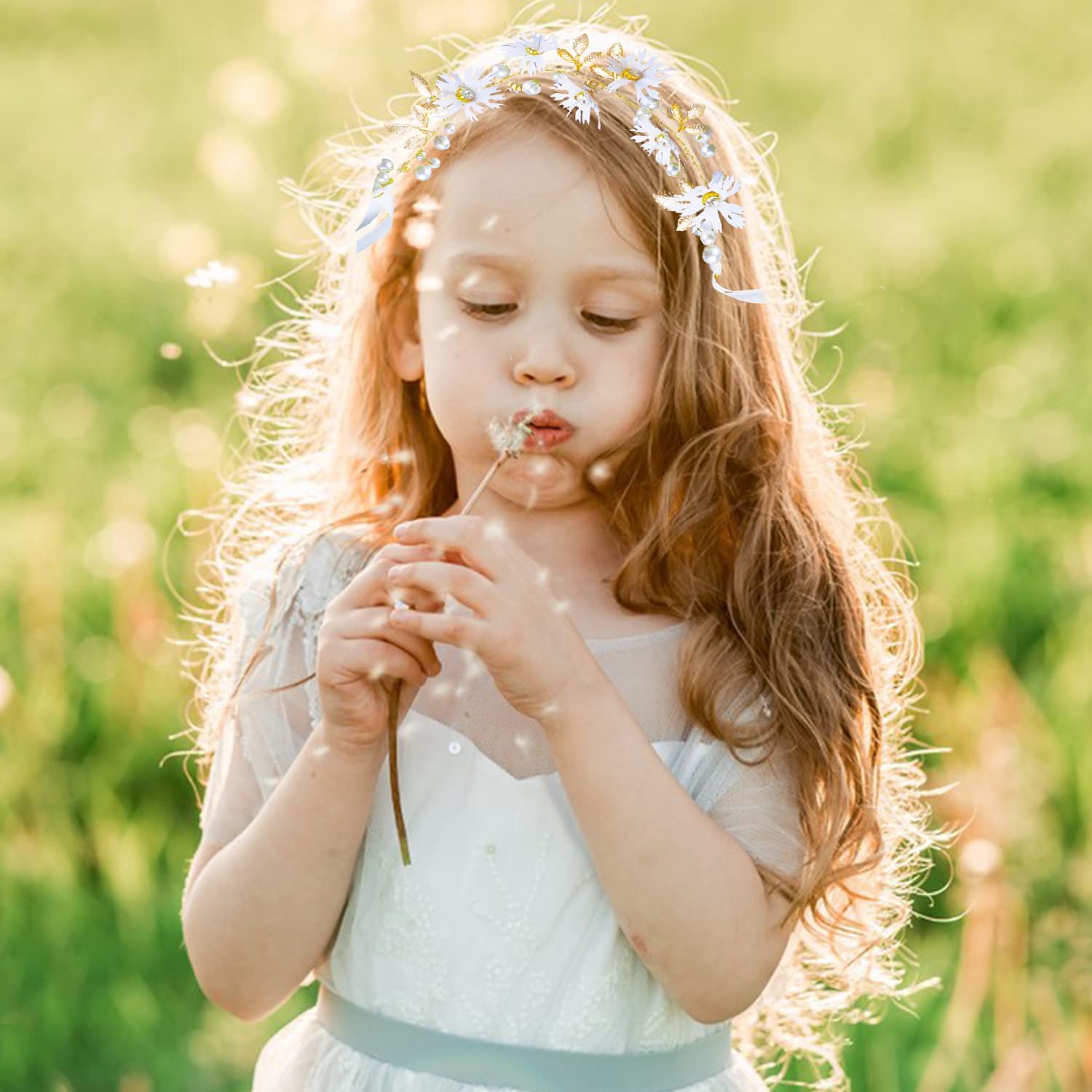 LAPOHI 2 Pieces Wedding Flower Headpieces, Pink Adjustable Hairband with Rhinestones, Pearl, Fairy Crown, Tiara for Girls, Women, Flower Girls, Bridesmaids - Image 5