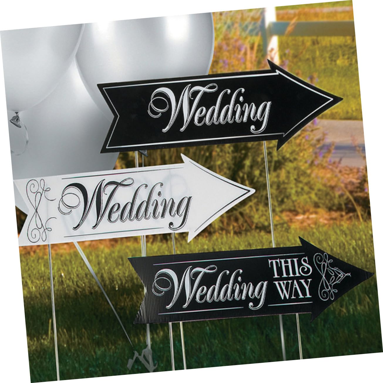 VICASKY 6 Sätze Hochzeit Schilder aus Robustem Material Leichte Gartendeko für Draußen Wegweisung bei Zeremonie und Empfang Romantische Hochzeitsdeko für Garten