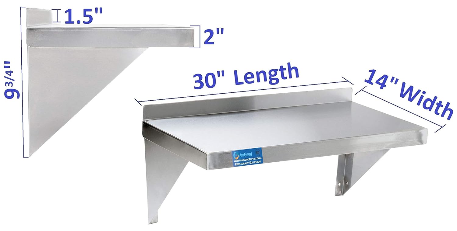 30" Stainless Steel Floating Wall Shelf with Brackets