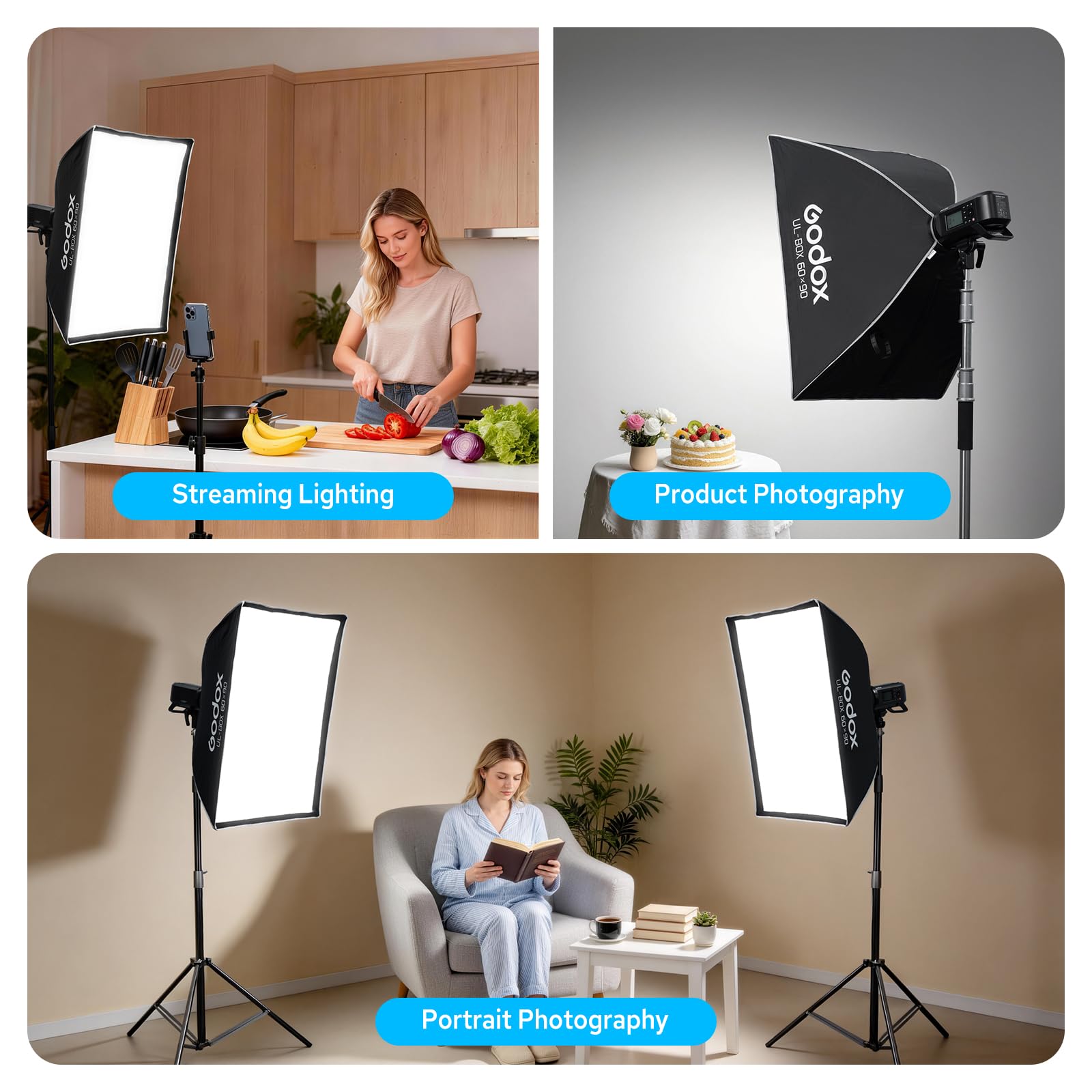 Godox UL-Box Quick Release Umbrella Softbox with Bowens Mount,Grid for Photography,Studio Photo MS200V MS300V SK400II (60x90cm)