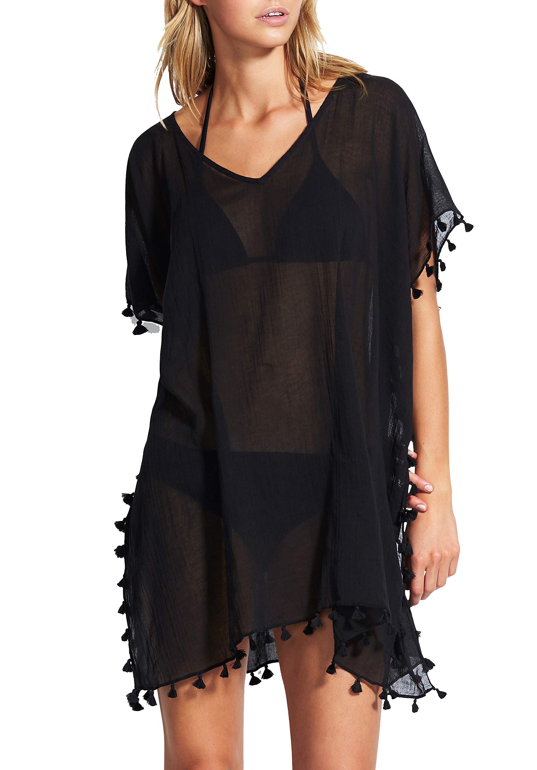 SeafollyWomens Women's Kaftan Tassel Trim Cover Up Dress