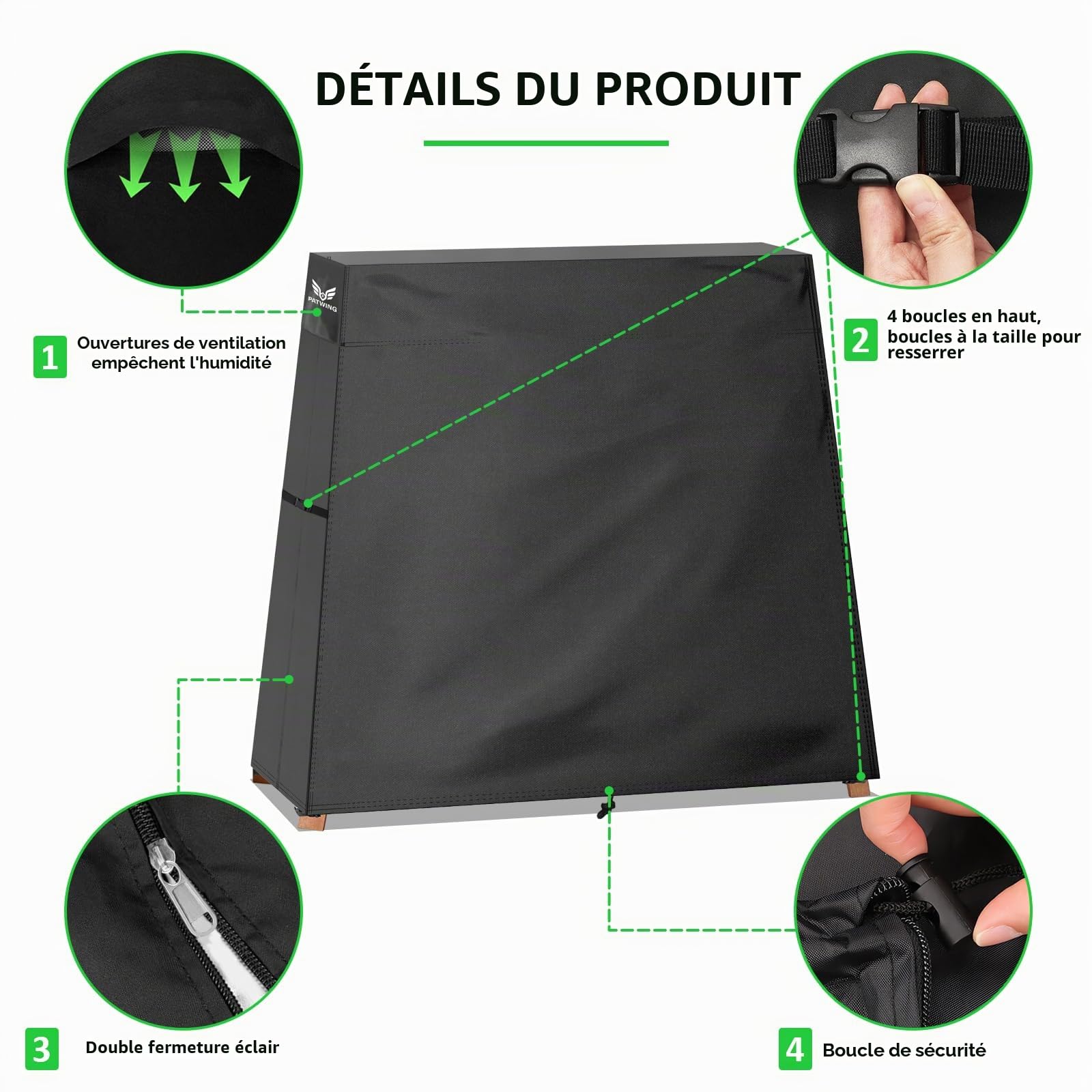 Housse de Balancelle Étanche Anti-UV 600D Oxford，168x124/25x168cm | Résistante aux intempéries, protection contre pluie, neige, poussière, avec cordon de serrage et fixation coupe-vent