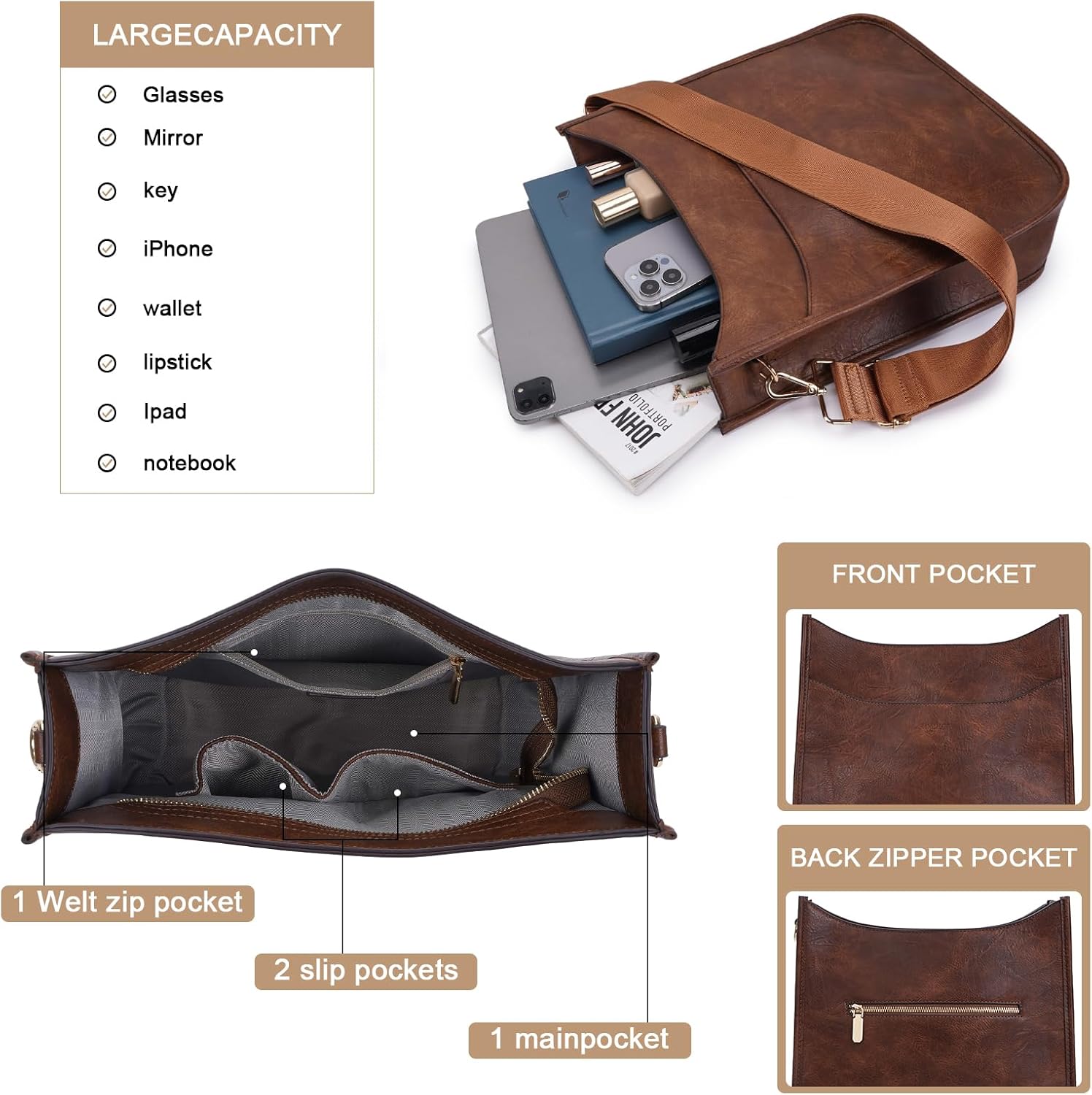 HKCLUF Crossbody Bag for Women Vegan Leather Hobo Handbags Guitar Strap Purse Shoulder Bucket Bag with 2PCS Adjustable Straps
