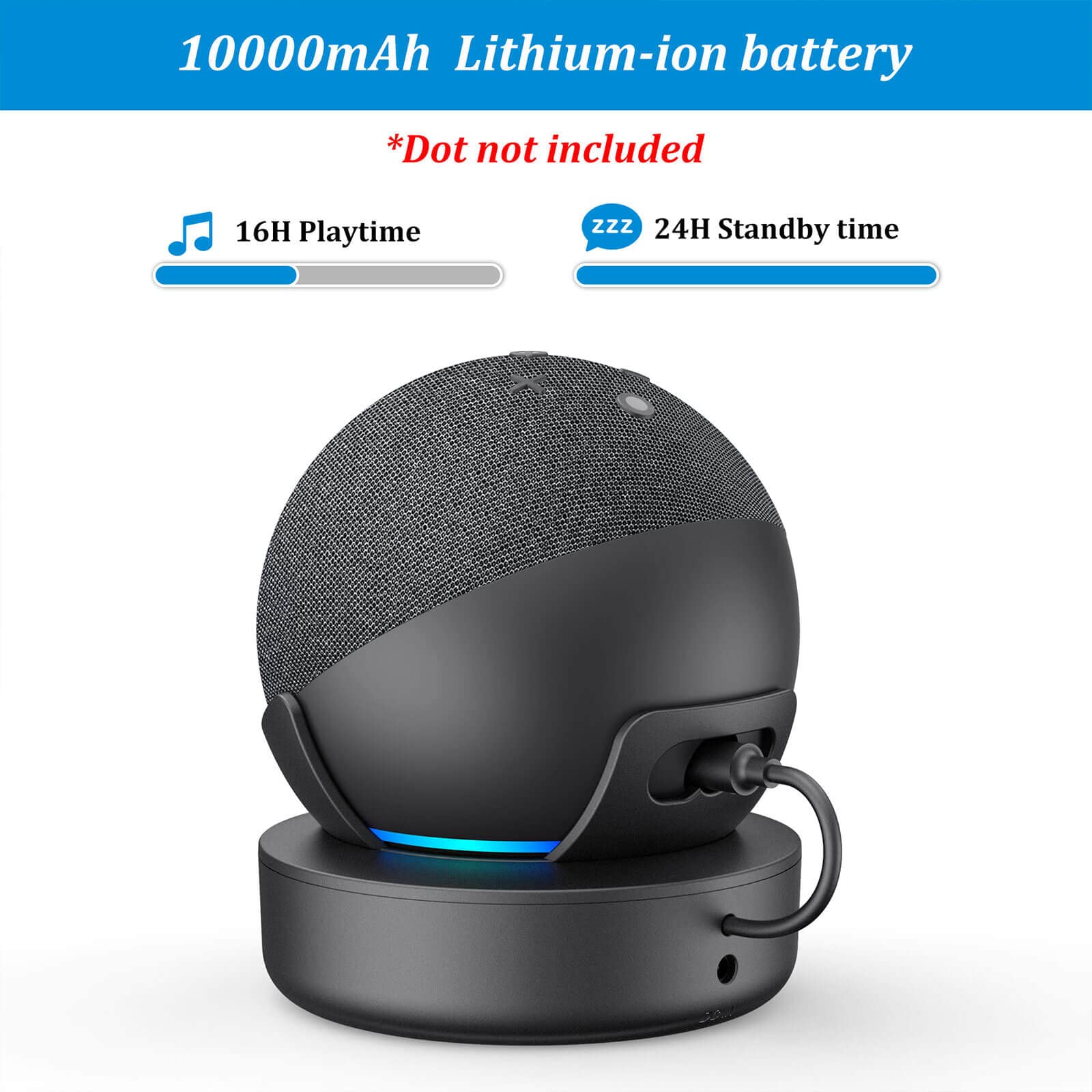 PlusAcc Dot Akku 10000mAh für Dot 5. Generation 16h Spielzeit Smartphone Schwarz