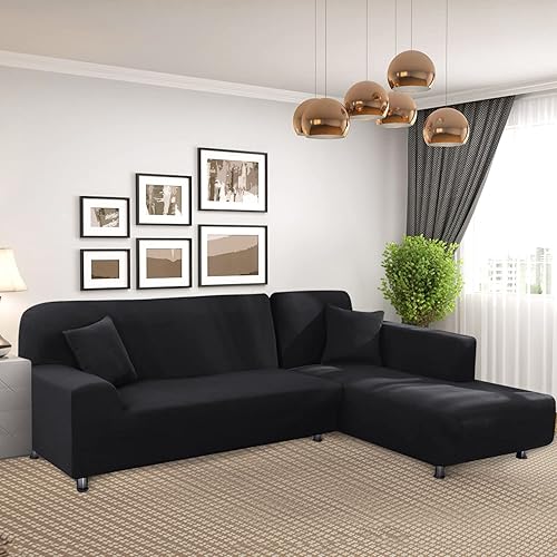 Miniatura 6 de Funda de sofá modular en forma de L, funda elástica y suave para sofá de 2 piezas, protector de muebles con 2 fundas de almohada