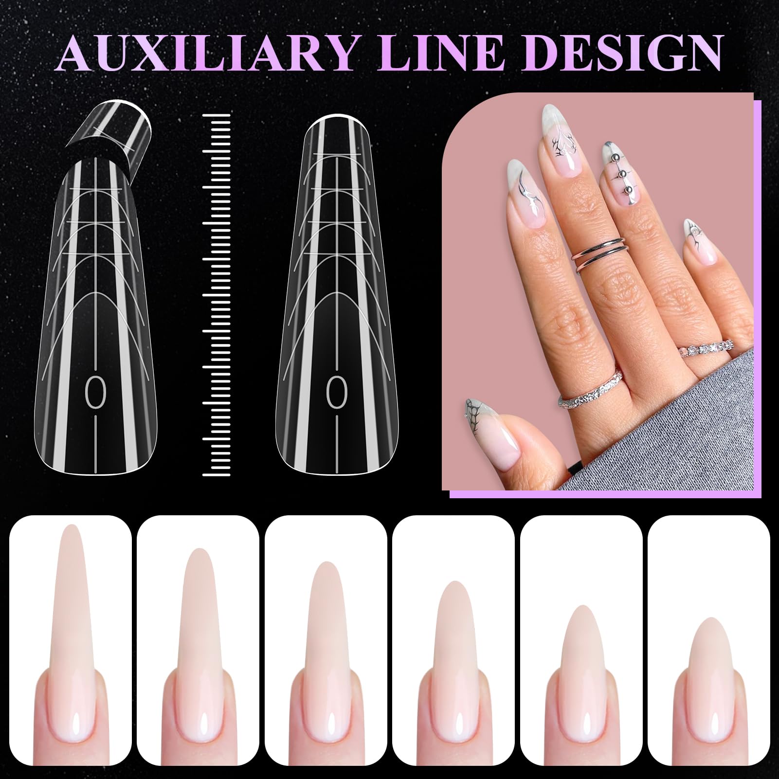 MELLIEX 150 sztuk Formy do paznokci zestaw, przezroczyste rozszerzenie Poly Gel Dual Shape Gel UV narzędzia do manicure do przedłużania paznokci profesjonalne (15 rozmiarów)