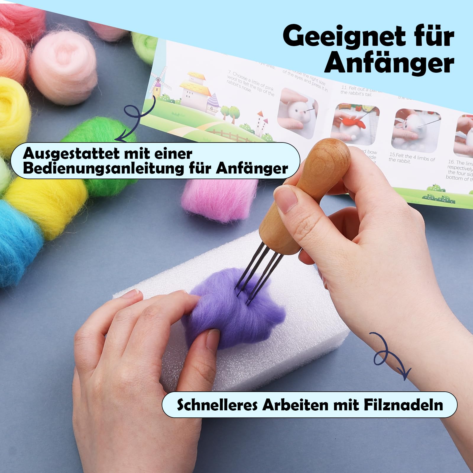 Axmru Laine De Feutrage à L'aiguille Pour Débutant U2013 48 Couleurs De Laine Avec Boîte De Rangement Transparente à 2 Couches Pour Feutrage De Laine