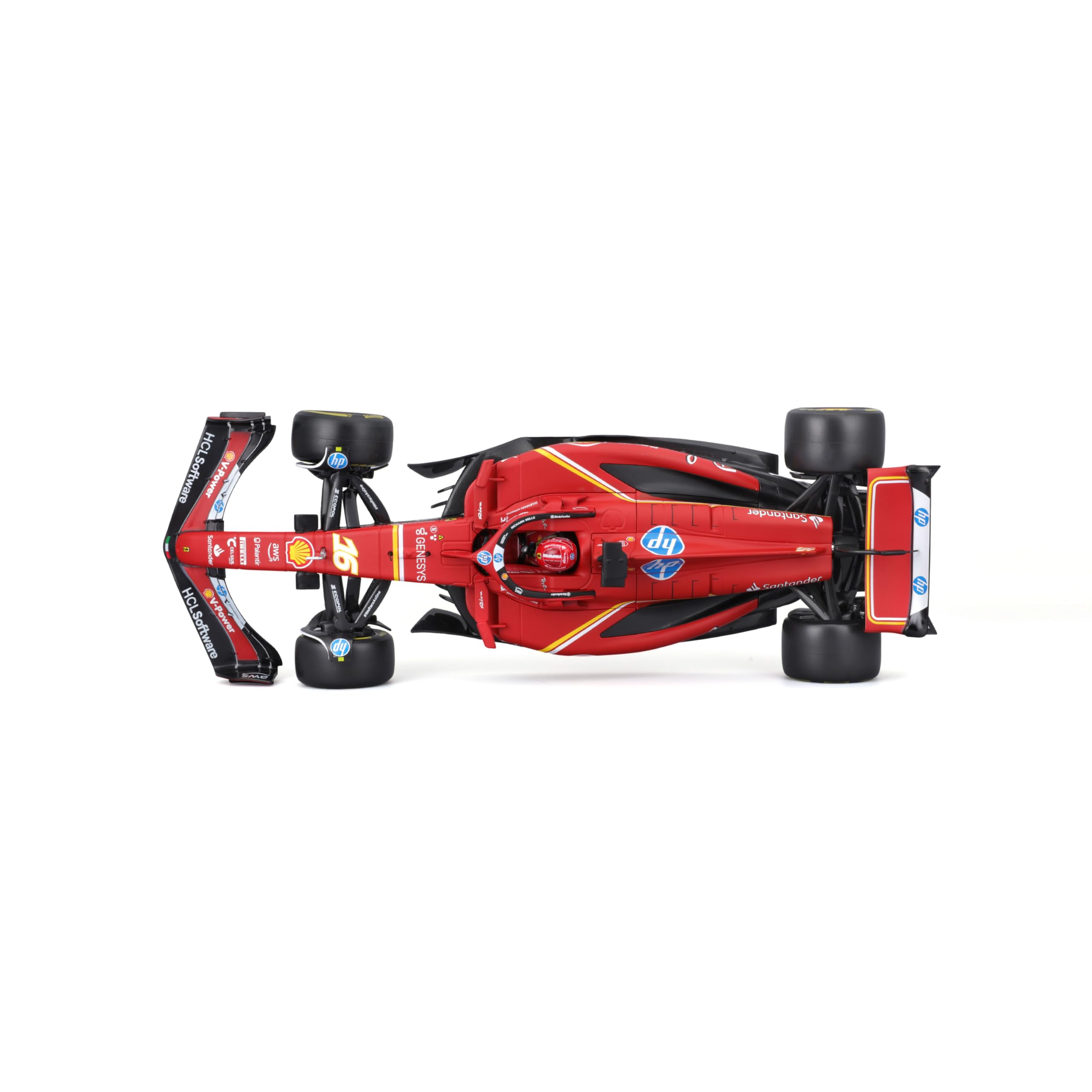 Bburago Formel 1 Ferrari SF-24 Imola-Version (2024): Modellauto im Maßstab 1:18, mit Fahrer #16 Leclerc, Window Box, 34,6 cm, rot (18-16815L)
