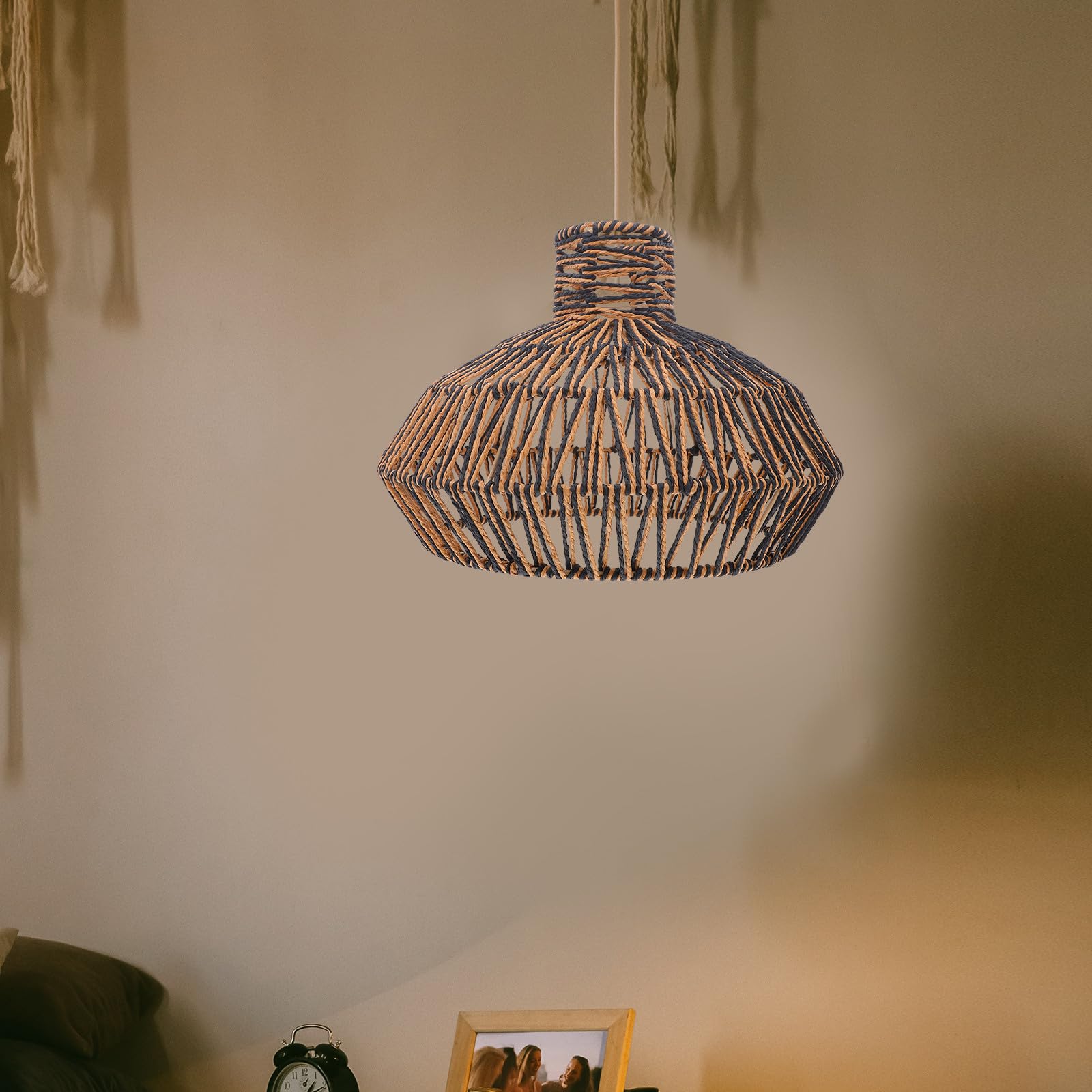 OUNONA Abażur z plecionej liny papierowej – nowoczesny, pleciony abażur sufitowy w stylu boho – osłona żarówki do lampy wiszącej w stylu rustykalnym, do przedpokoju, 12 x 8,3 cala