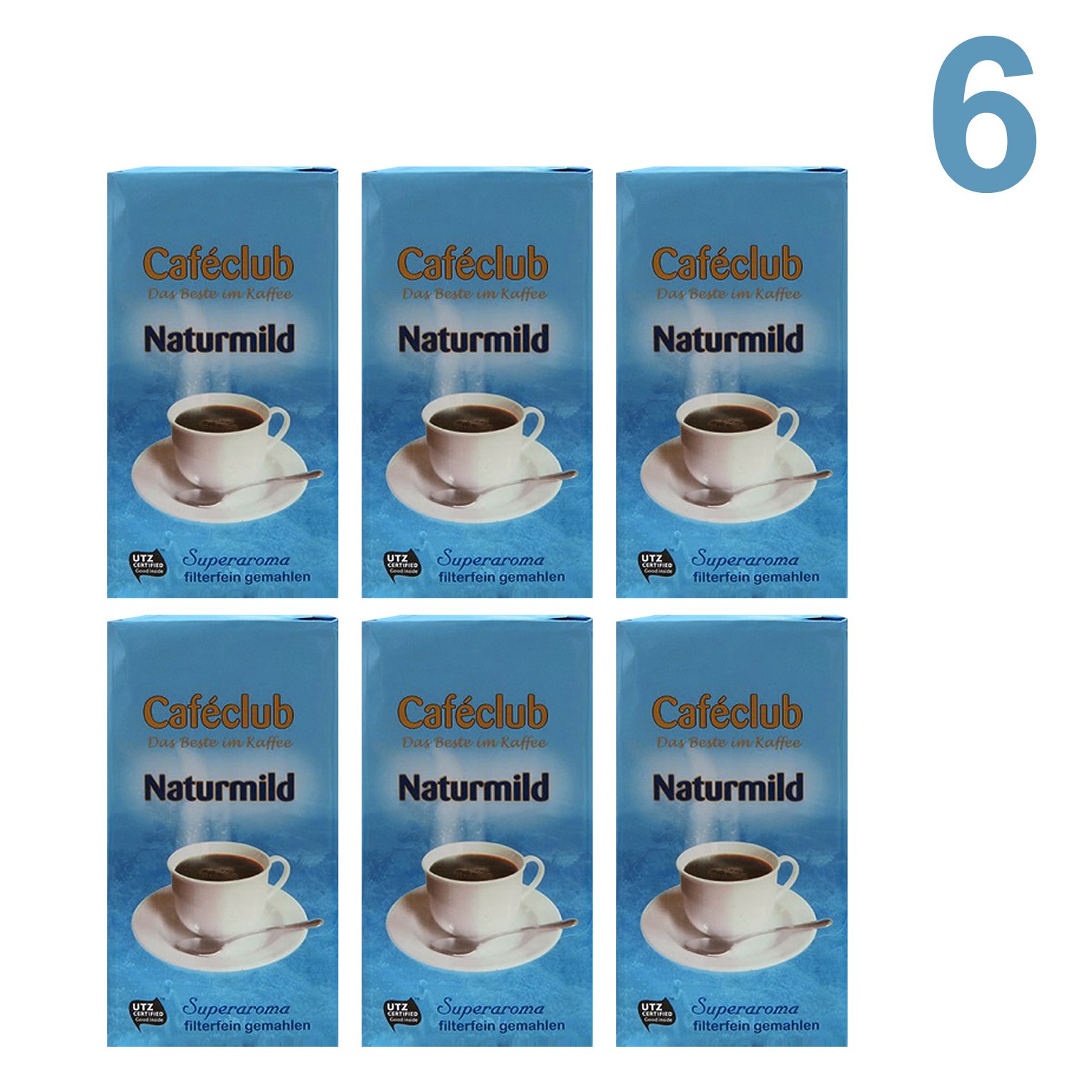 CAFECLUB Naturmild SUPERAROMA filterfein gemahlen 6x 500g (3000g) - Kaffee im Vakuumpack