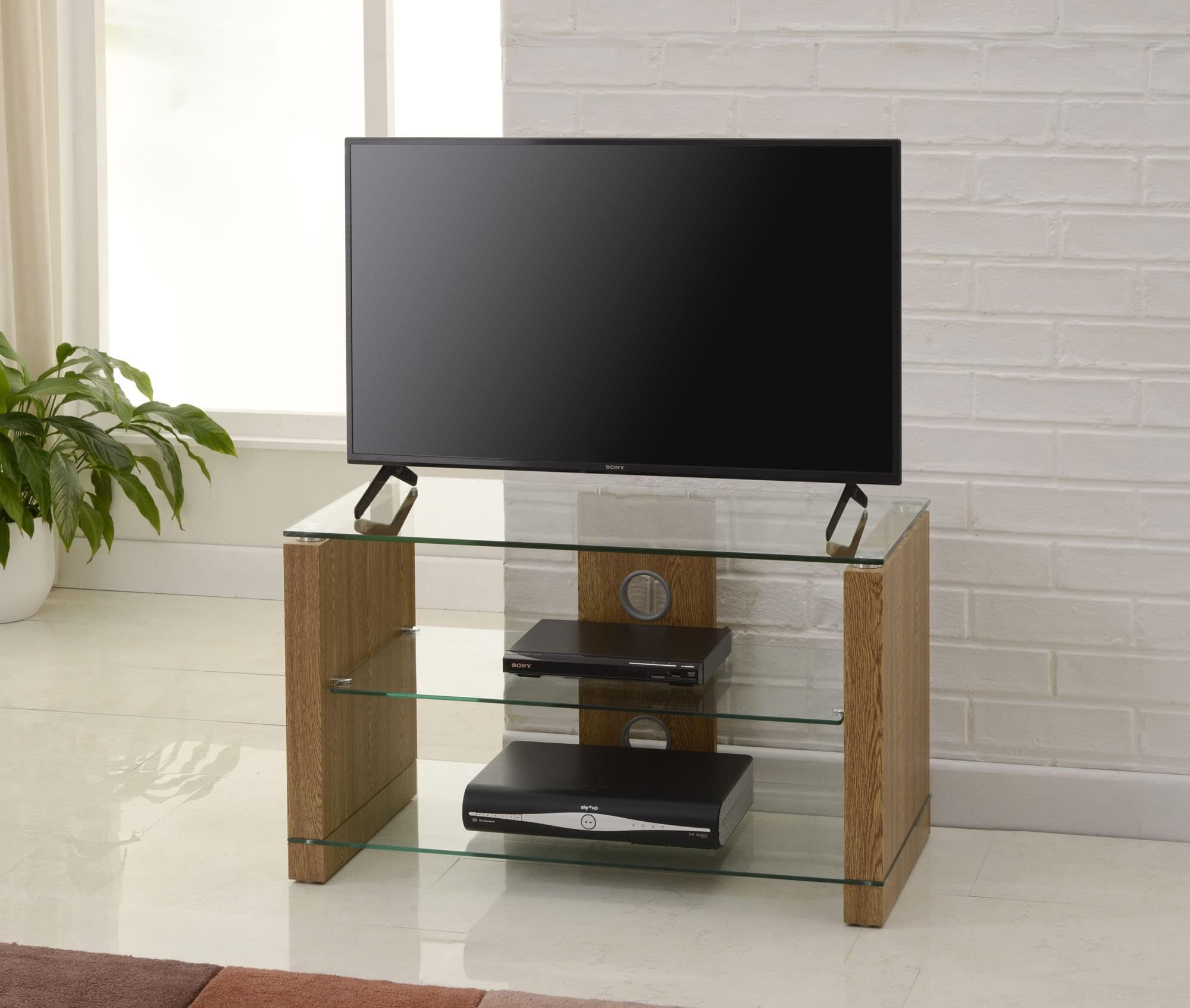 TNW Elegance 800 Glass TV Stand - Oak/Clear