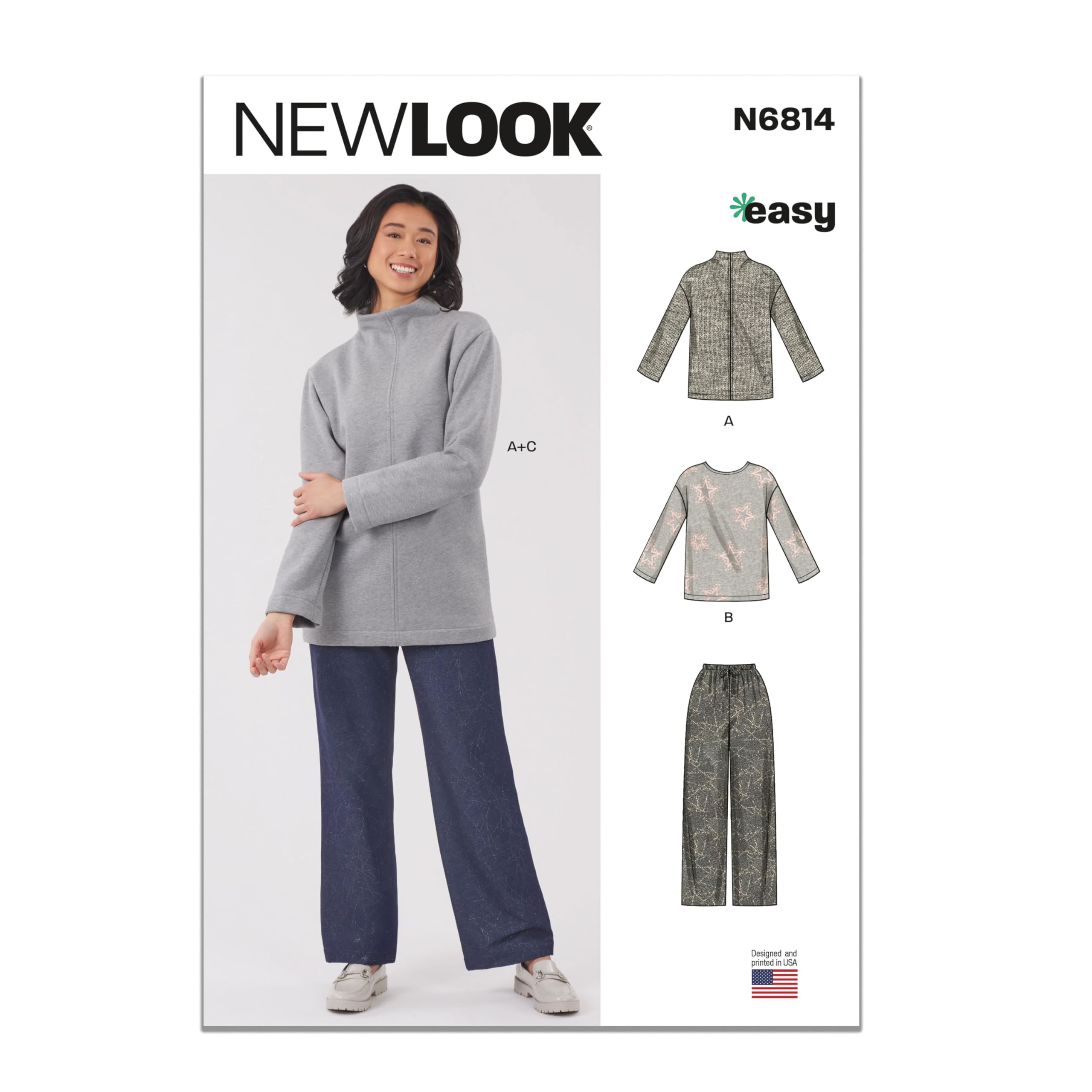 New Look Sewing Pattern UN6814A Misses' Knit Tops and Knit or Woven Pull on Trousers A (8-10-12-14-16-18)