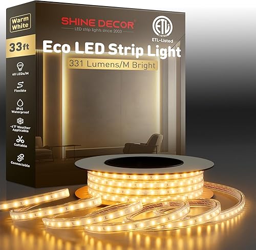 Miniatura 19 de Shine Decor Tira de luz LED fácil de conectar, 2800 K blanco cálido, resistente al frío, resistente a la intemperie para interiores y exteriores,