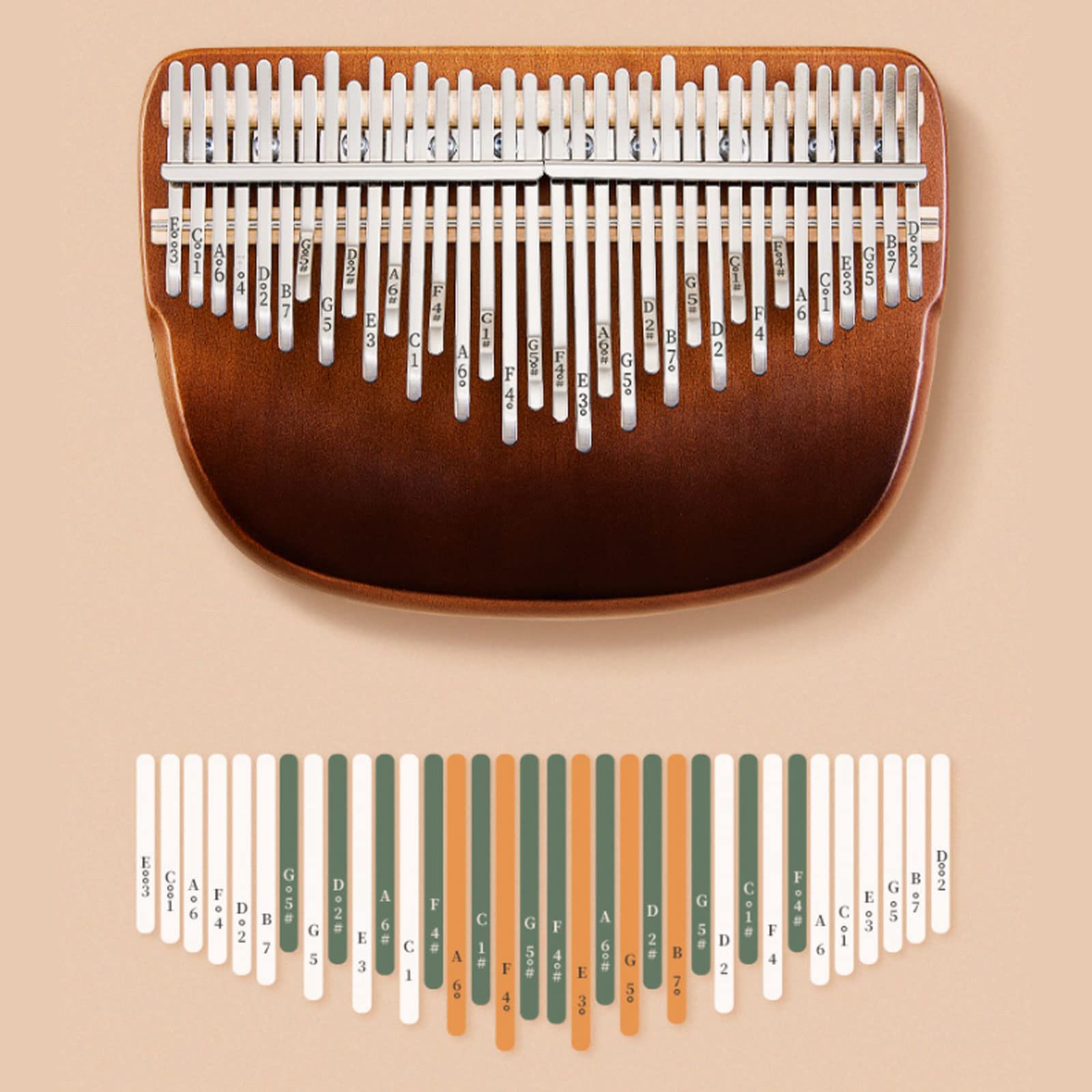 Exquisiter Klang Daumenklavier 34 Töne, einschließlich Halbtöne, Holzkörperinstrument, Musiklernzubehör, Geschenke für Erwachsene, Anfänger Einfach zu Spielen