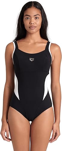 ARENA Women’s Makimurax Shapewear Strap Back One Piece Swimsuit C Cup Built in Bra Ladies Shaping Tummy Control Swimwear, Black/White, Size 34
