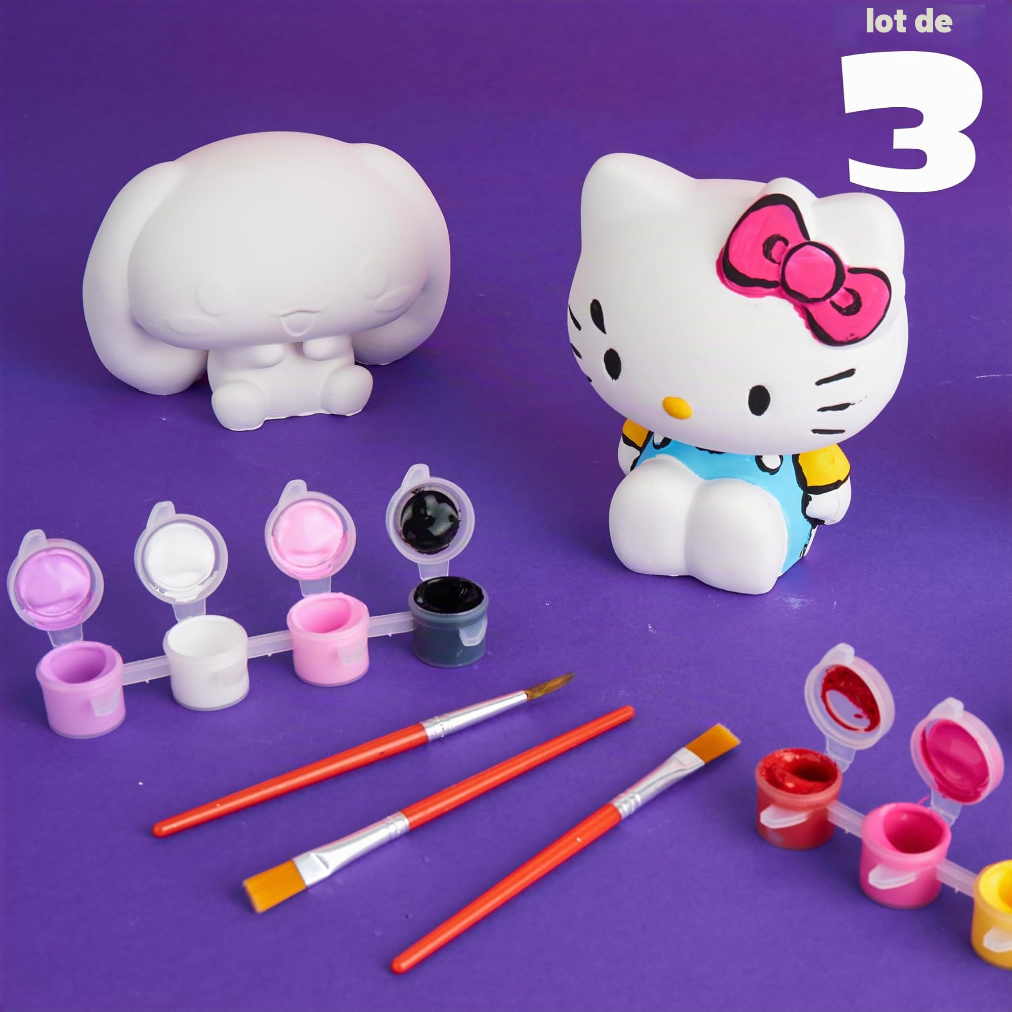 Get Trend Coffret Peinture Hello Kitty Sanrio – 3 Figurines En Plâtre + 12 Peintures Et 3 Pinceaux – Activité Manuelle DIY Cadeau Enfant