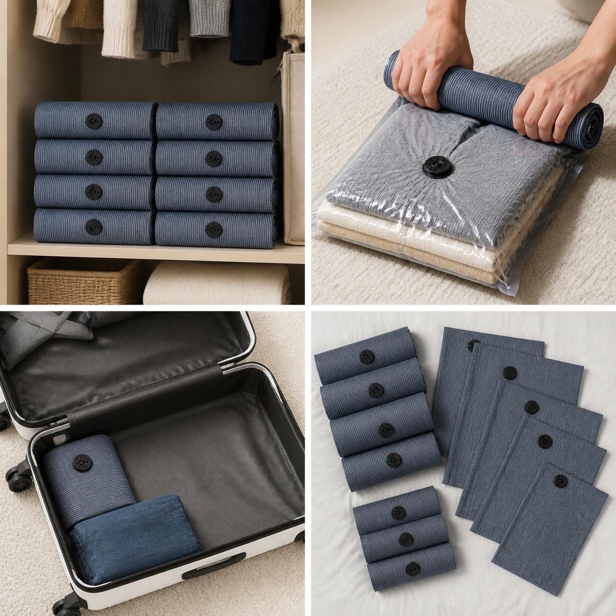 Bolsas Compresión Viaje Ropa 30D, 30x40cm | Válvula unidireccional, Bolsas vacío enrollables, Optimización armarios, Para