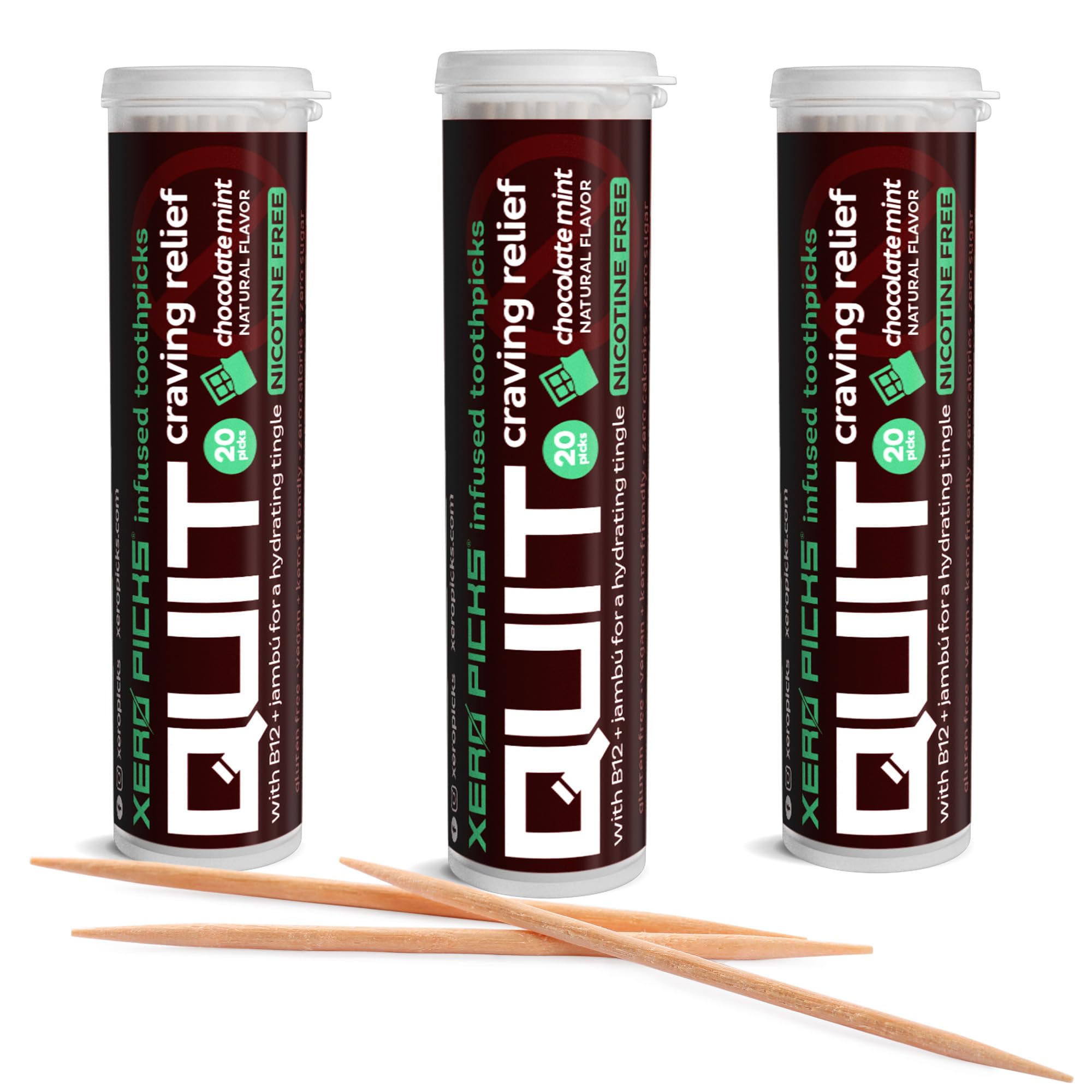 Xero Picks Infused Flavored Toothpicks to Help Quit Smoking - Nicotine Free (Chocolate Mint, 3 Pack) Non-GMO Kosher Vegan