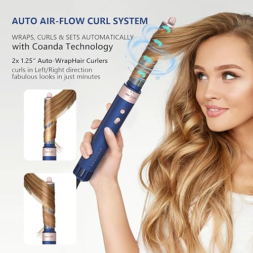 Miniatura 3 de MIRACOMB - Cepillo secador de pelo profesional con múltiples peinadores, sistema de peinado iónico de aire caliente con rizadores de envoltura