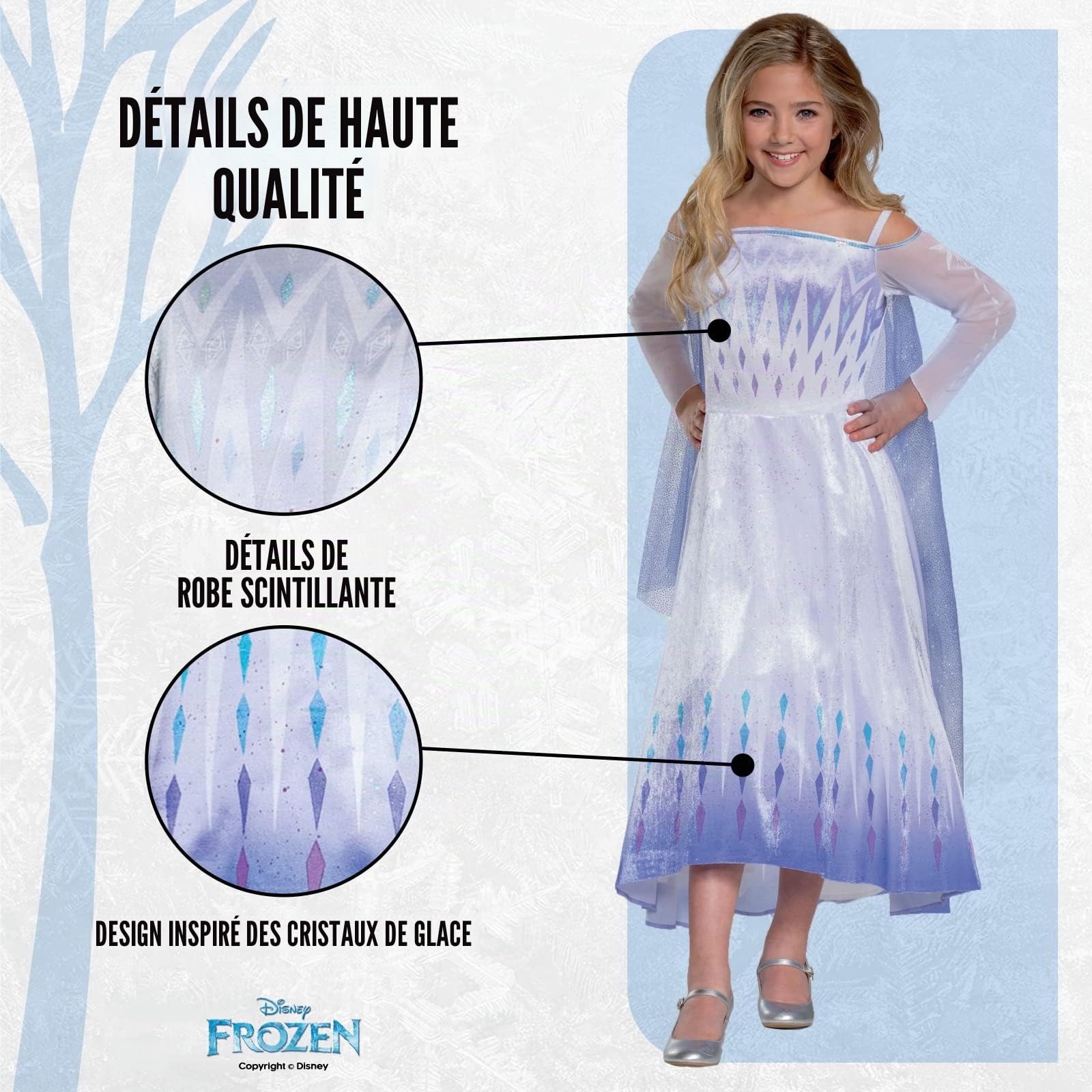 Disney Officiel Robe Elsa Reine des Neiges 2, Déguisement Princesse Fille, Costume Hiver Deluxe, 4-6 Ans