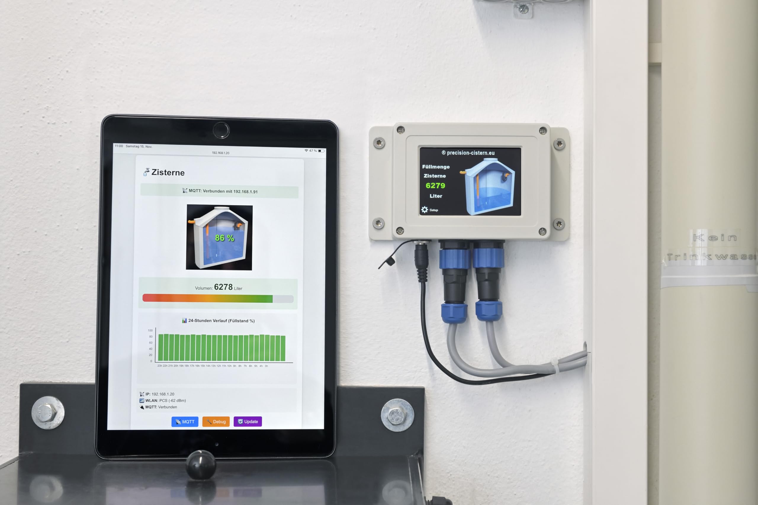 Zisti231 Zisternensteuerung - Digitale Füllstandsanzeige mit WiFi und MQTT, TL231-Drucksensor für 1000-20000L Zisternen, Nextion-Display, Plug & Play Installation
