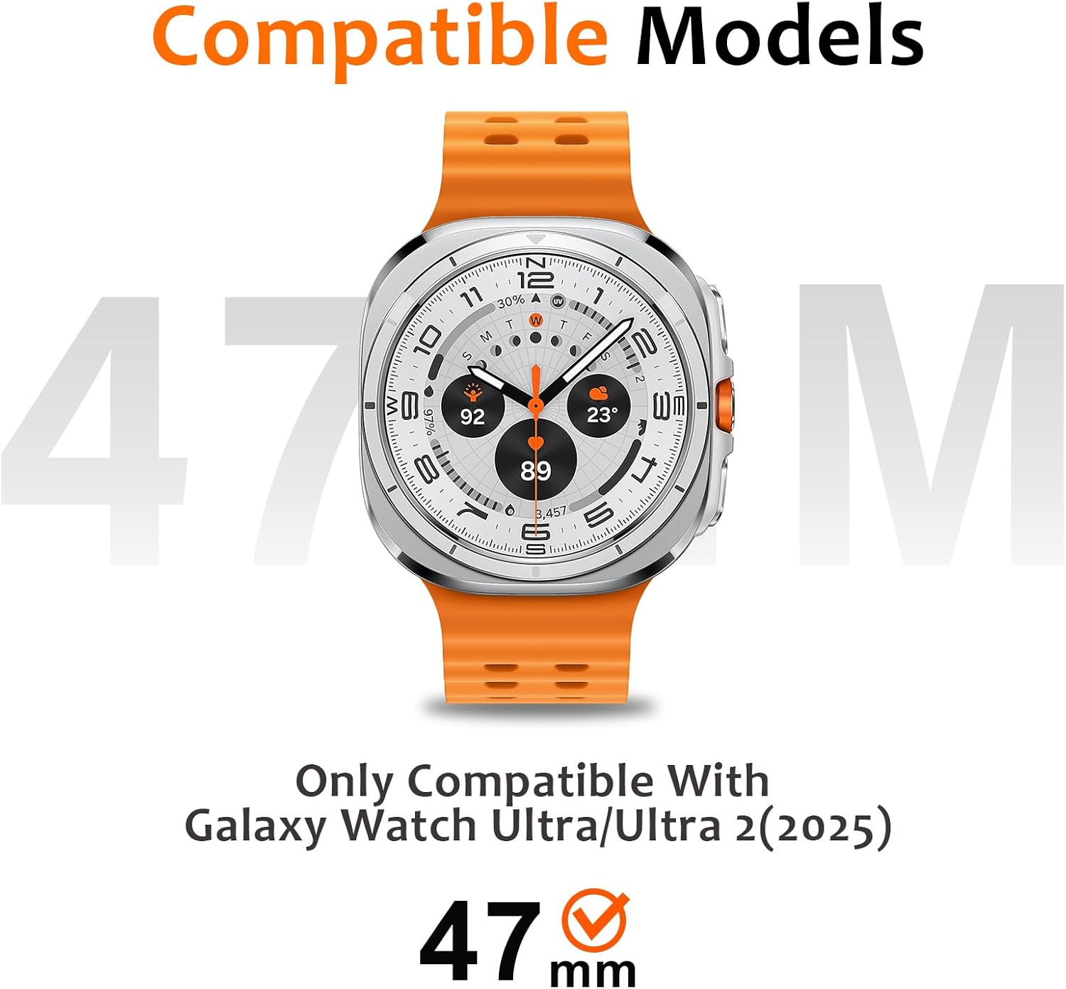 Amizee 3 in 1 Metal Case for Samsung Galaxy Watch Ultra/Ultra 2(2025) 47mm with Screen Protector, Rugged Bumper Scratch Resistant Protection Cover for Galaxy Watch 7/8 Ultra, Numeric-Silver/White - Image 6