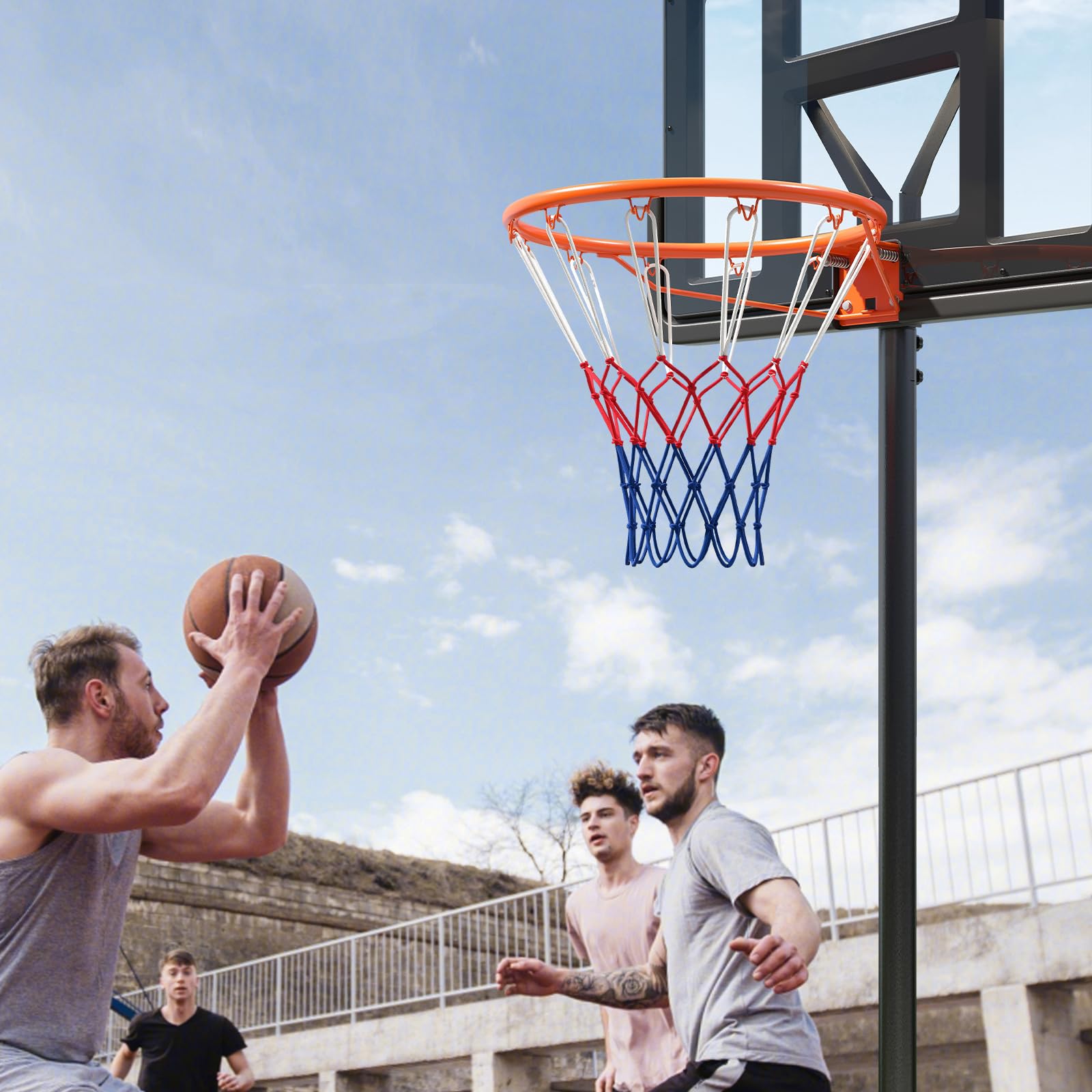 LIFEZEAL Canasta de baloncesto 45 cm diámetro montaje pared aro sólido hueco soporte red interior exterior