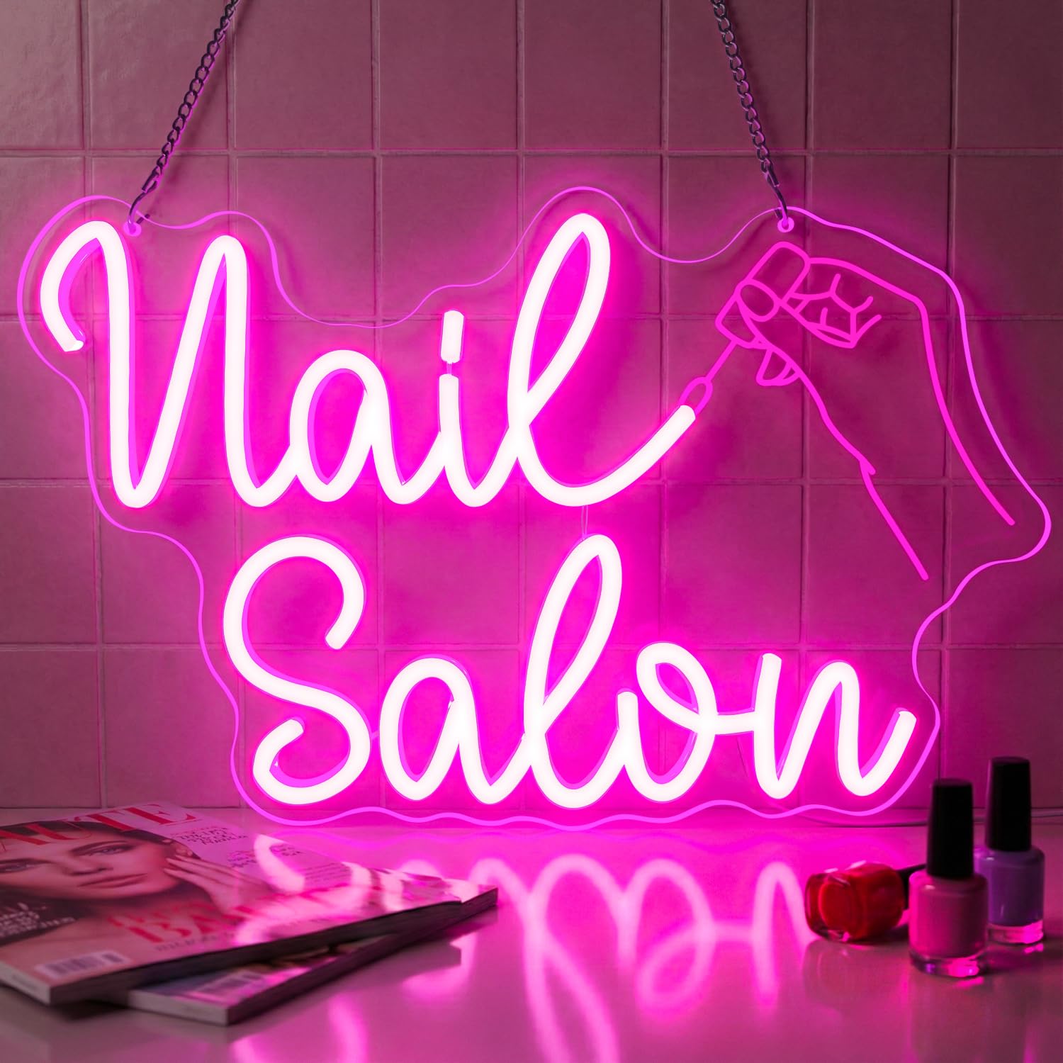 Neonowy szyld do salonu paznokci, dekoracja ścienna, neonowe światło LED, lampa wisząca, zasilanie USB z przełącznikiem ściemniania, do studia paznokci, do salonu paznokci, design paznokci