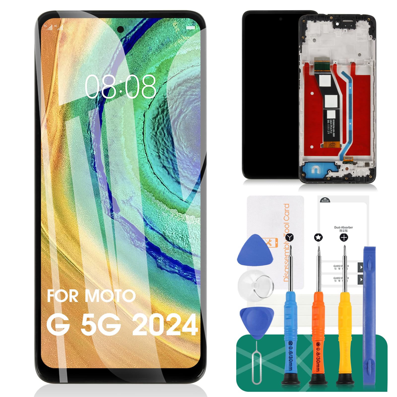 Photo 1 of for Moto G 5G 2024 Screen Replacement for Motorola Moto G 5G 2024 LCD Screen Replacement for Moto G 5G 2024 XT2417 LCD Touch Screen Digitizer Assembly Repair Kits Black with Frame XT2417-1 XT2417-6