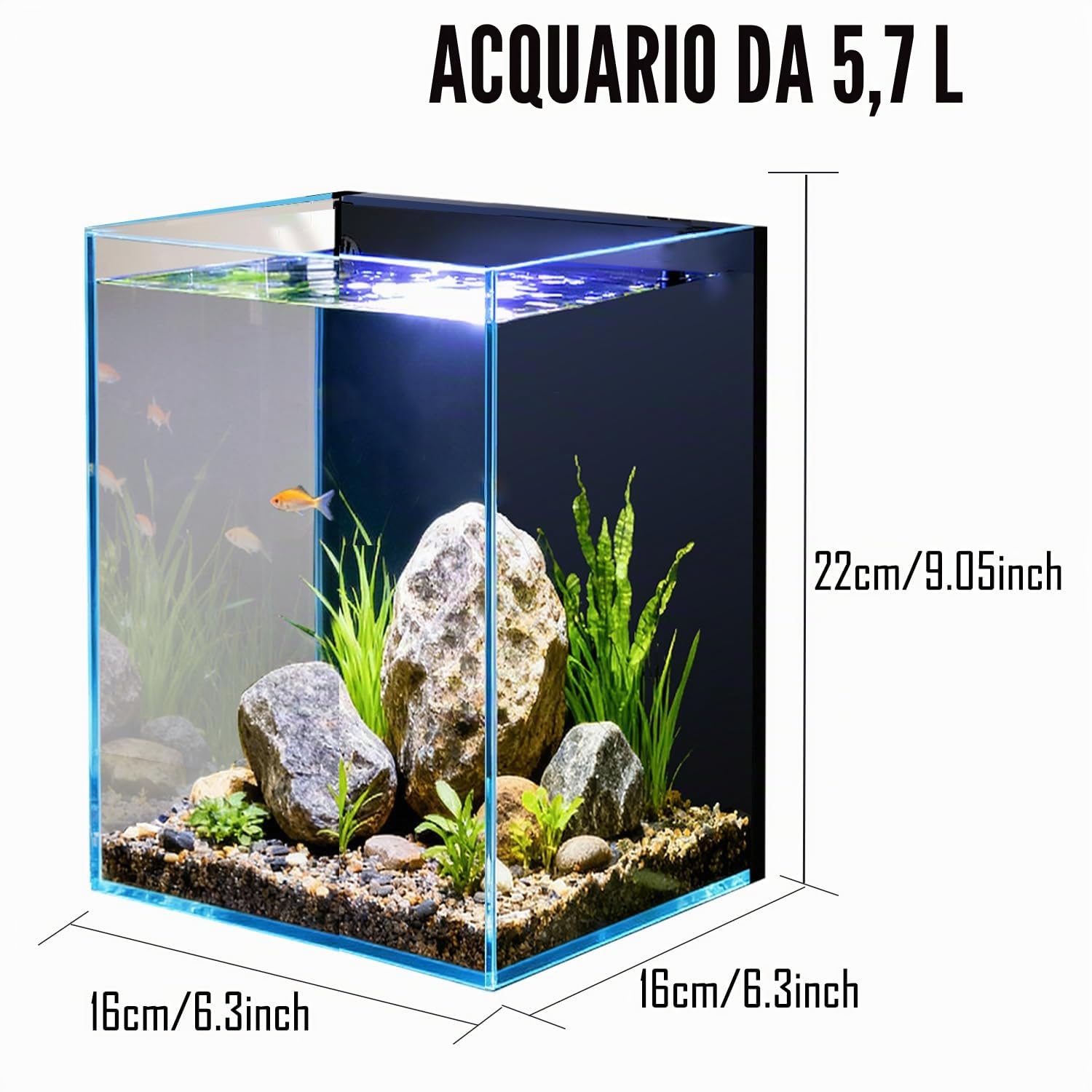 Kit di avviamento per acquario da 1,5 galloni, acquario in vetro nano con filtro, luce a LED per acquario piccolo Betta Aquascape fai da te