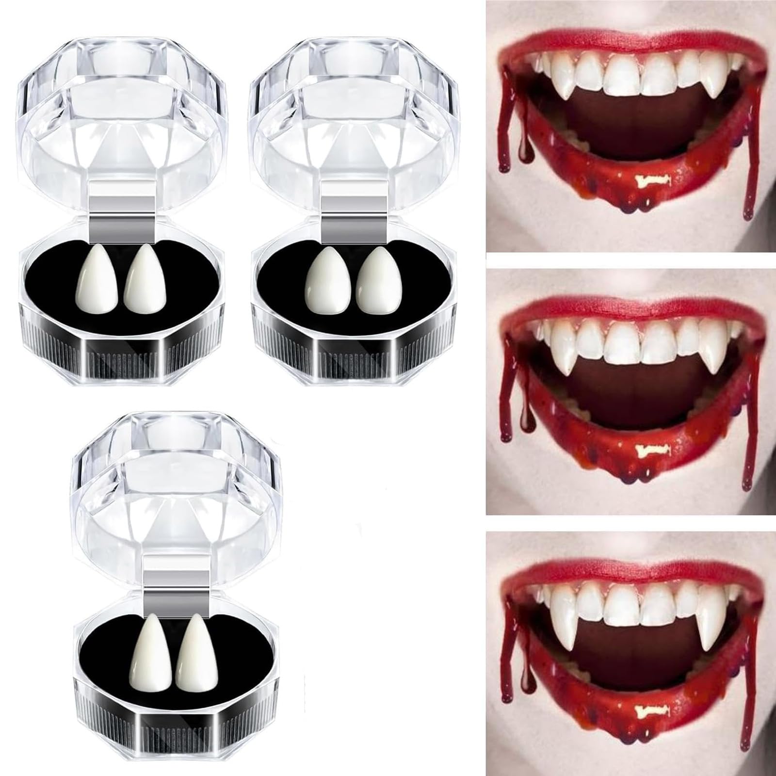 FOMIYES Halloween Vampire Fangs Fake Teeth Prop Cosplay Teeth Dentures for Halloween Party Props Decoration 3 Pairs